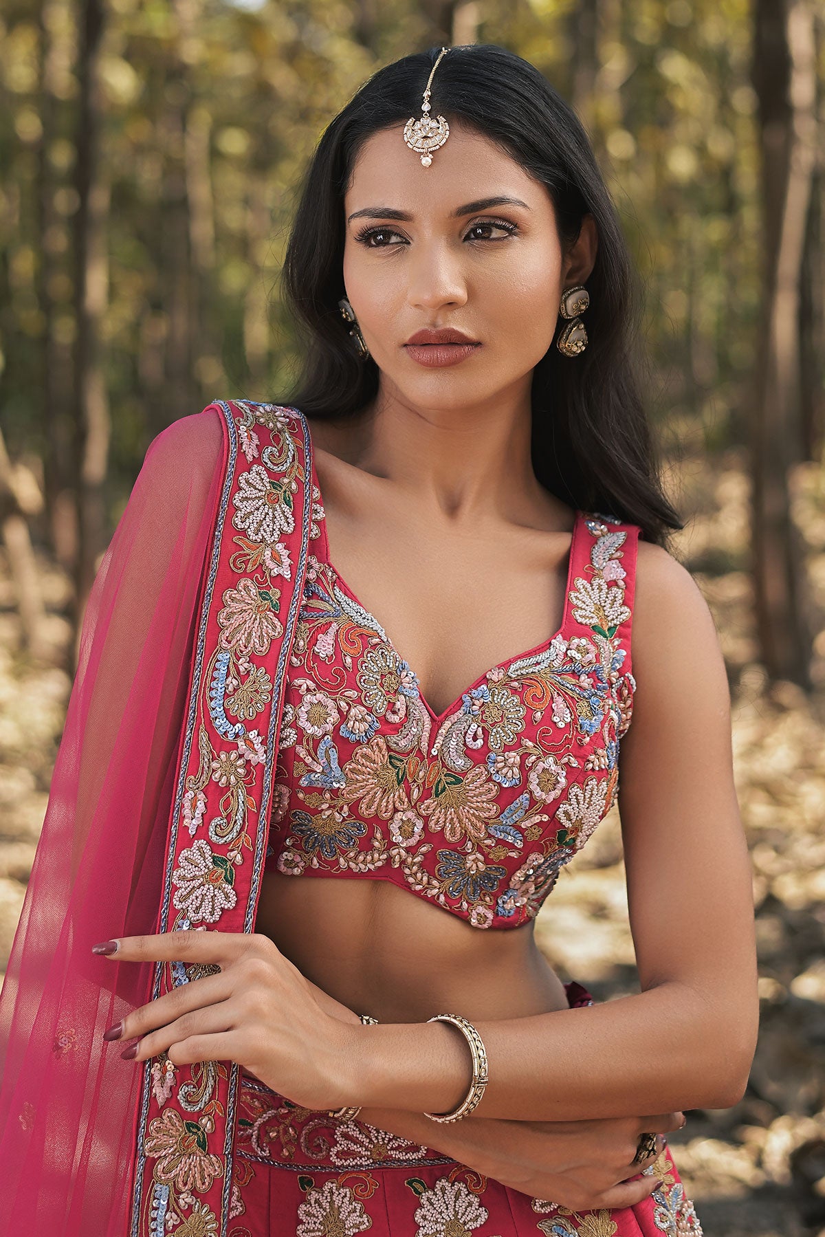 SERA VI- scarlet red lehenga set in raw silk