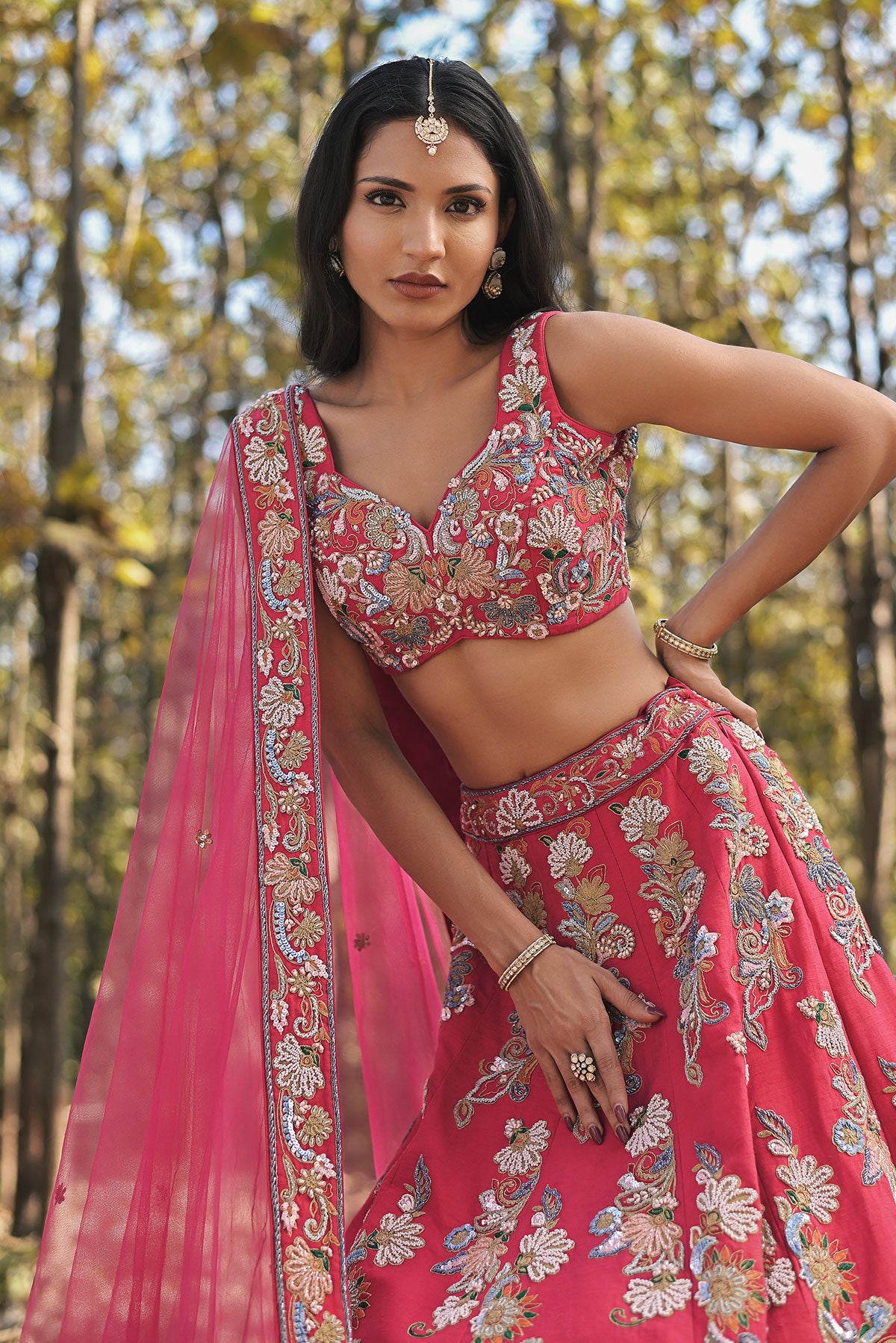 SERA VI- scarlet red lehenga set in raw silk