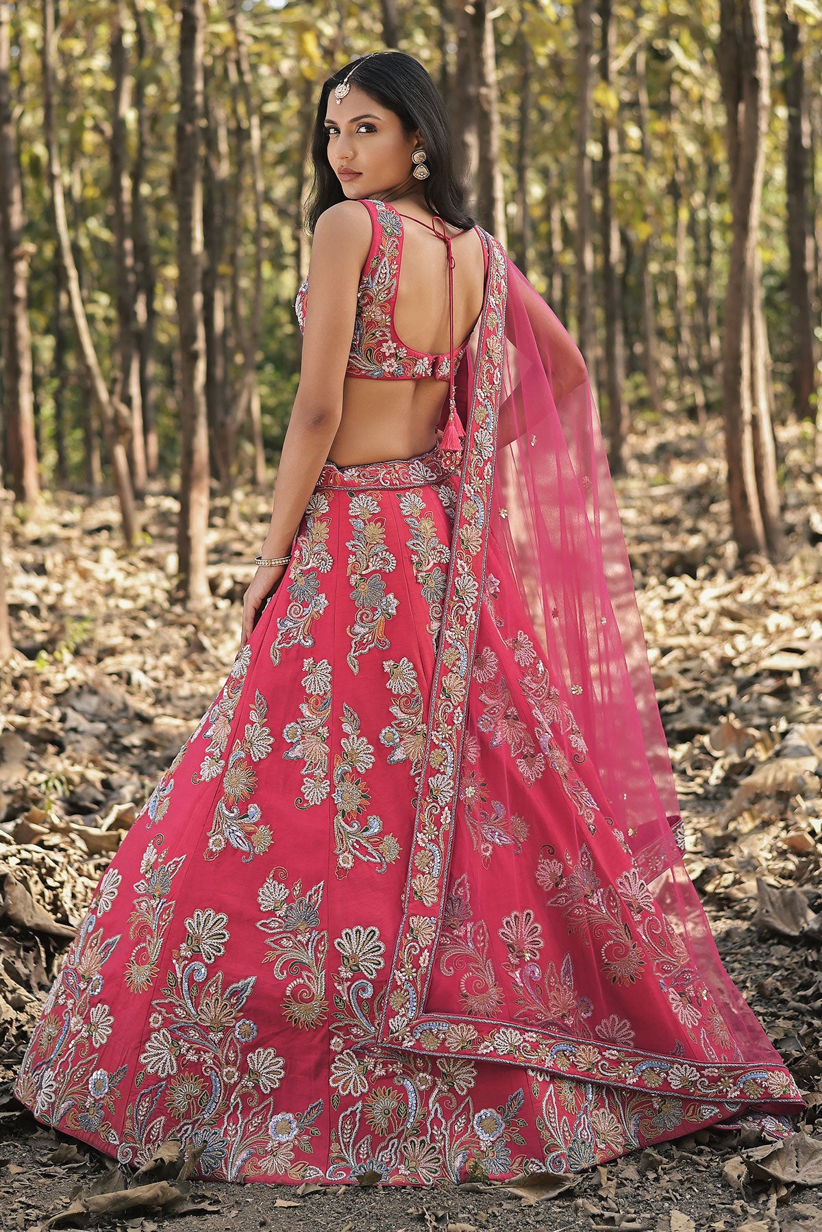 SERA VI- scarlet red lehenga set in raw silk