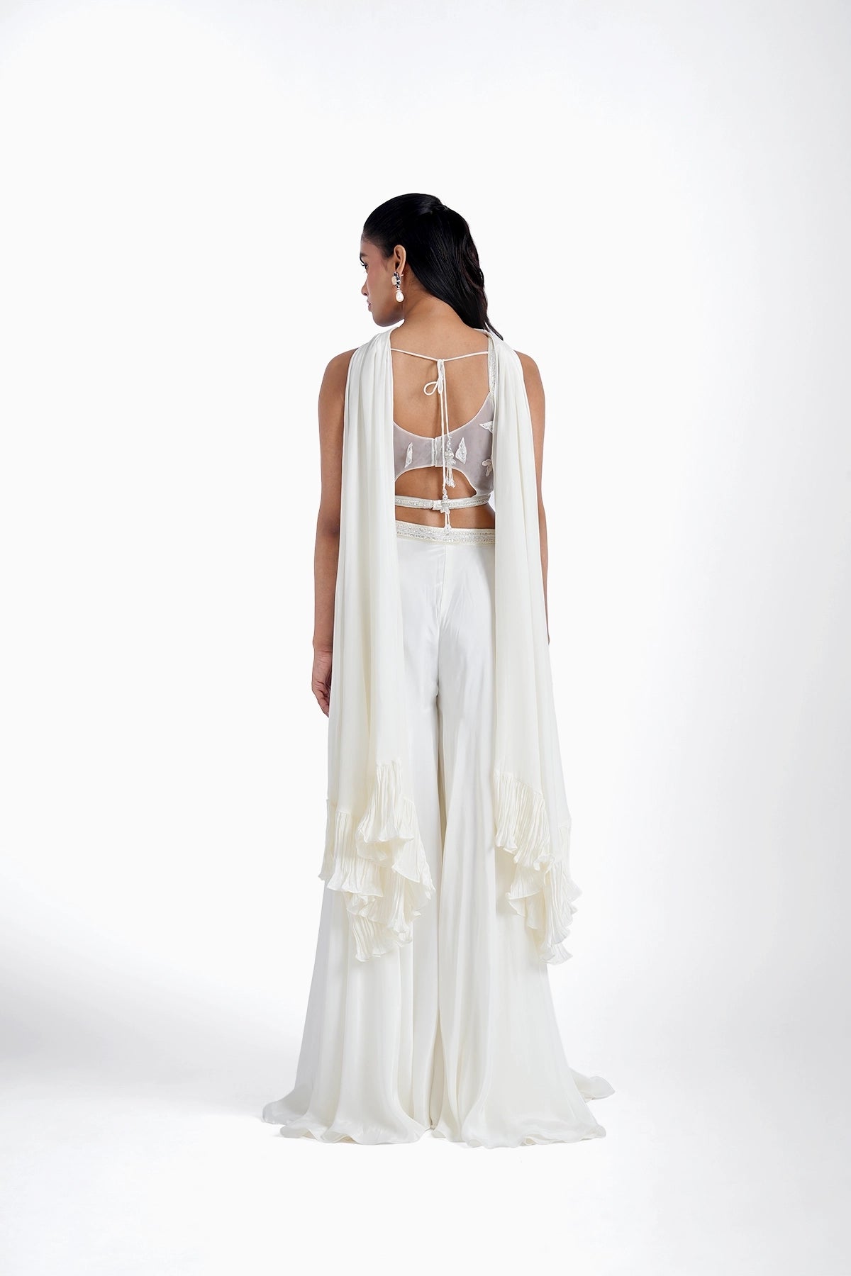 Ivory spaghetti top with palazzo and choker dupatta in crepe