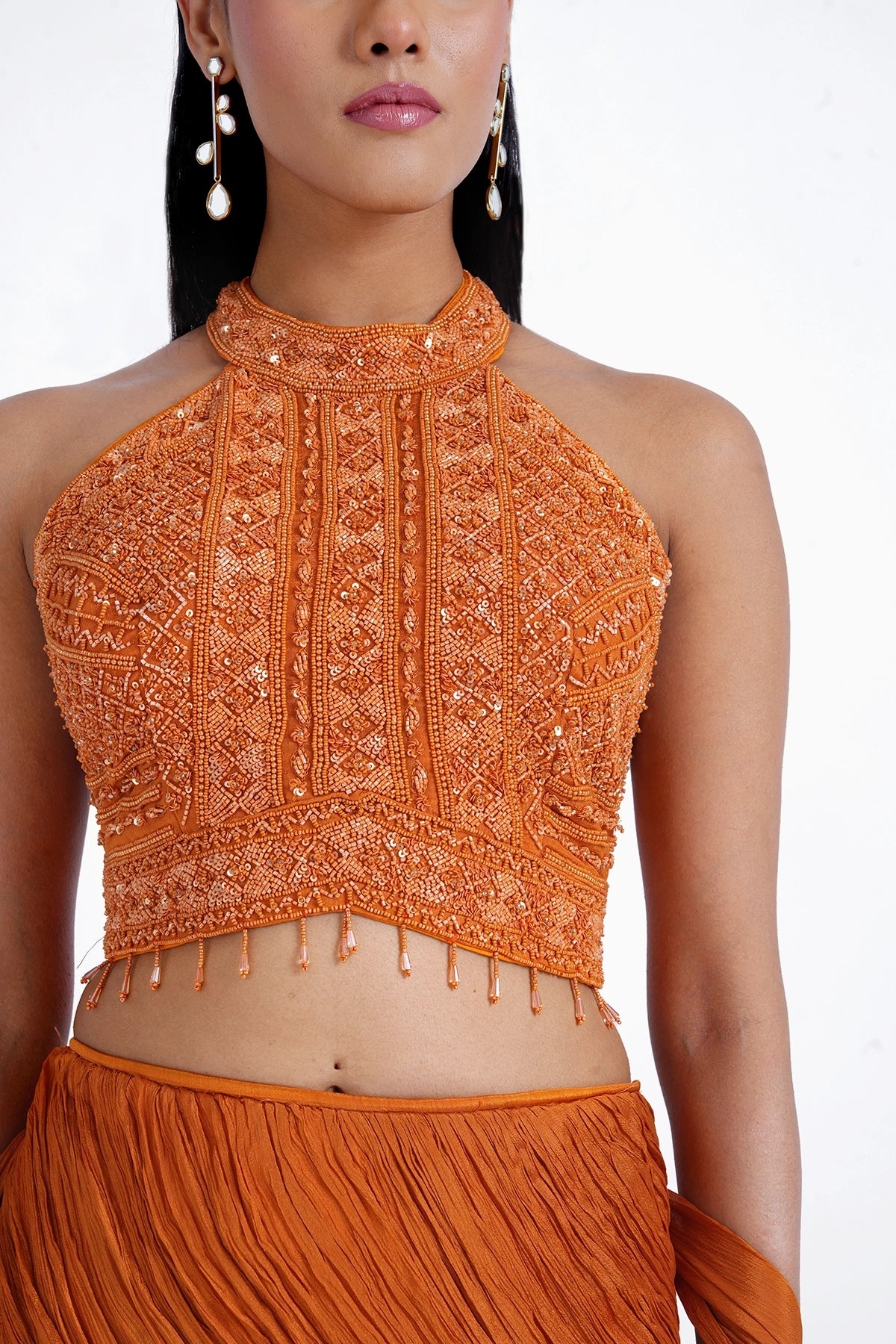 Rust orange fishcut skirt and halter neck top set