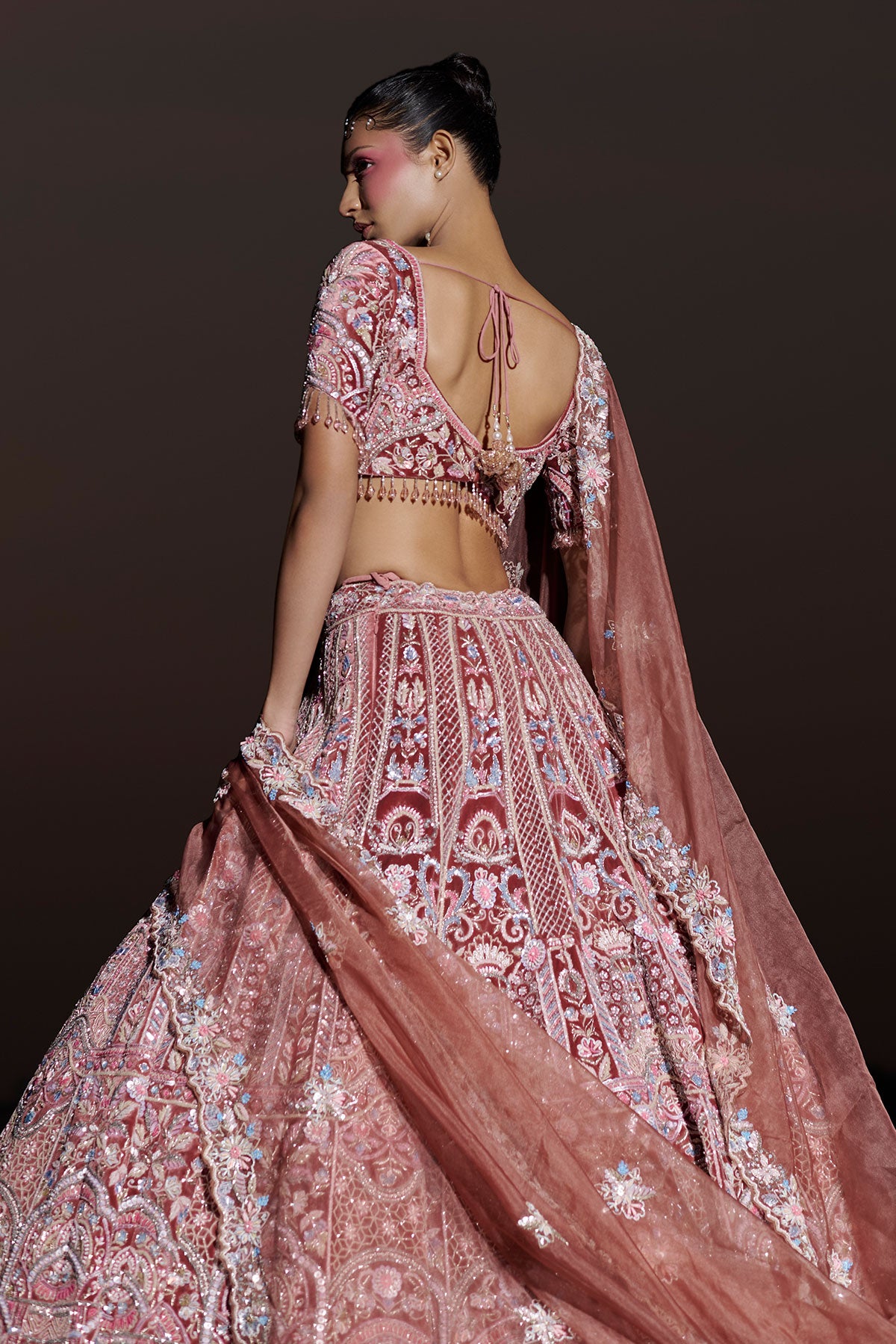 NOORI III- Fireweed Red bridal lehenga in silk velvet