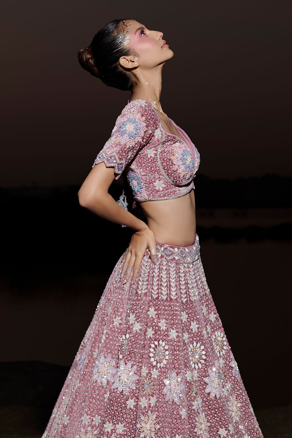 NOORI V- Dry Rose Mauve bridal lehenga in silk velvet