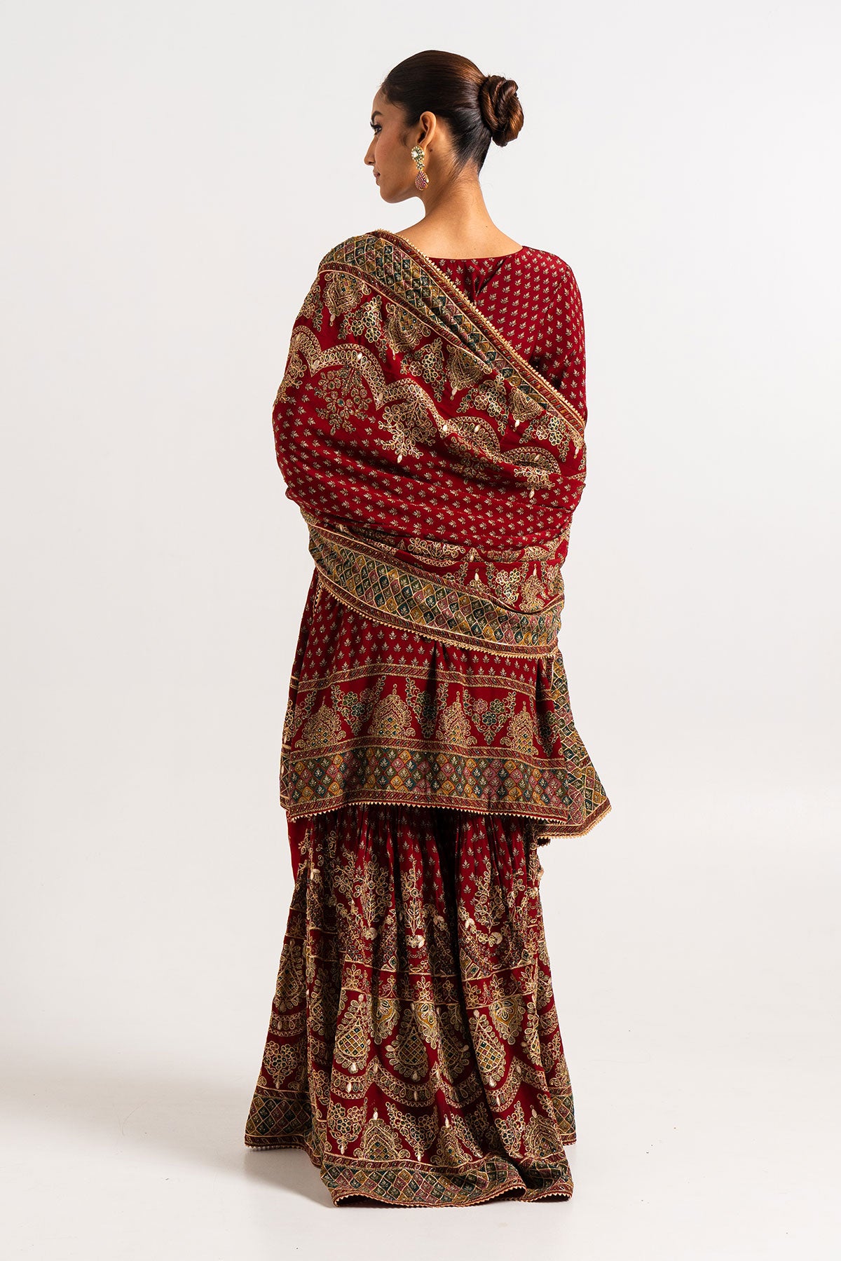 Maroon Printed Gharara Set  With Gotapatti Work