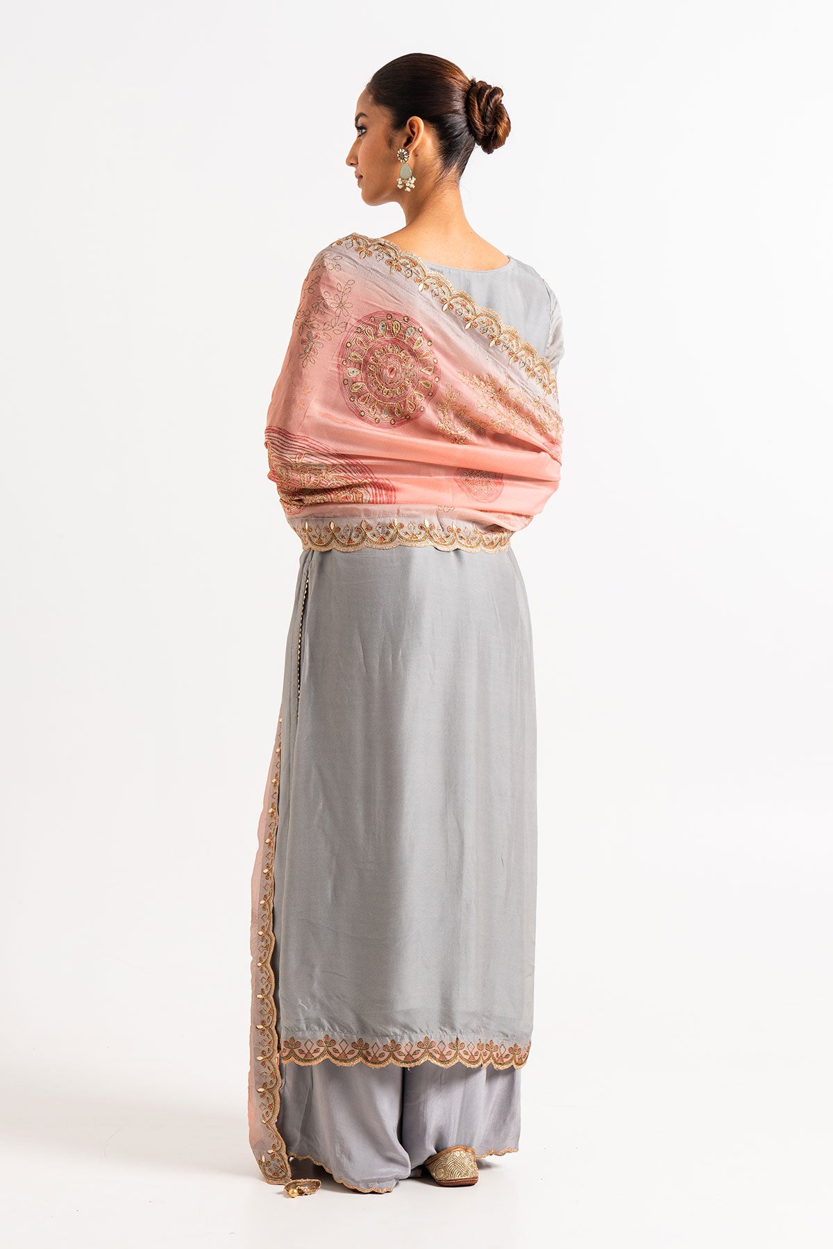 Grey And Rose Pink Printed Gharara Set