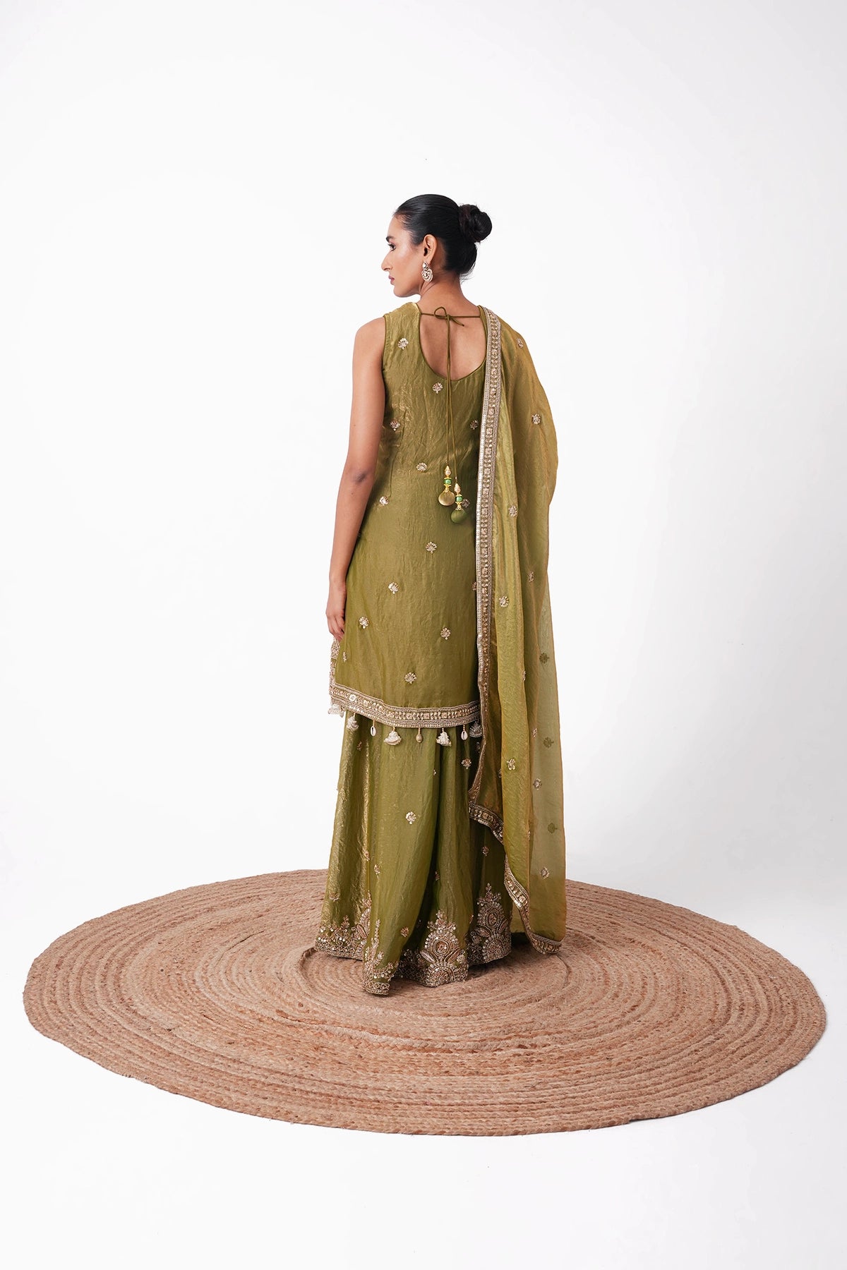 Light Mehendi Green Suit Set In Tissue Fabric