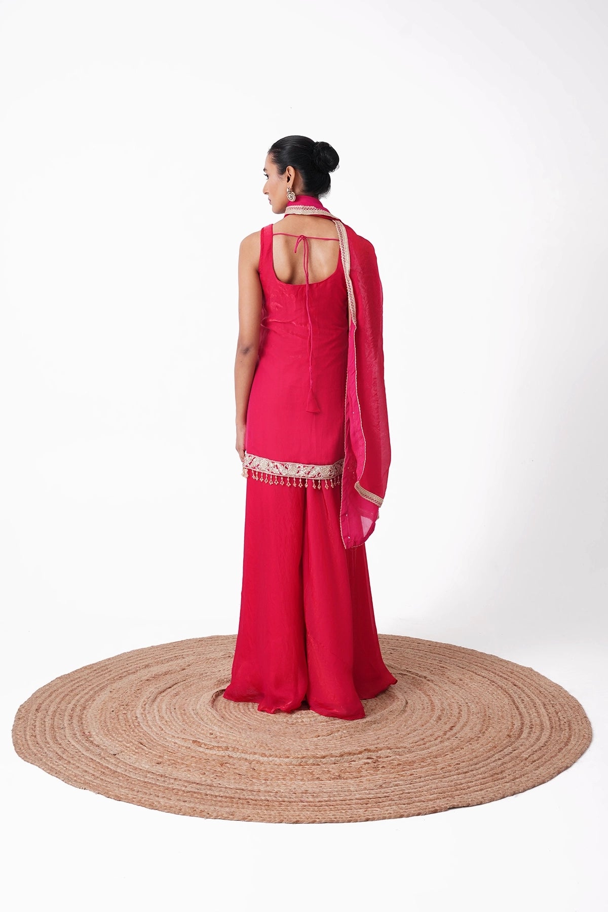 Tomato Red Suit Set In Tissue Fabric