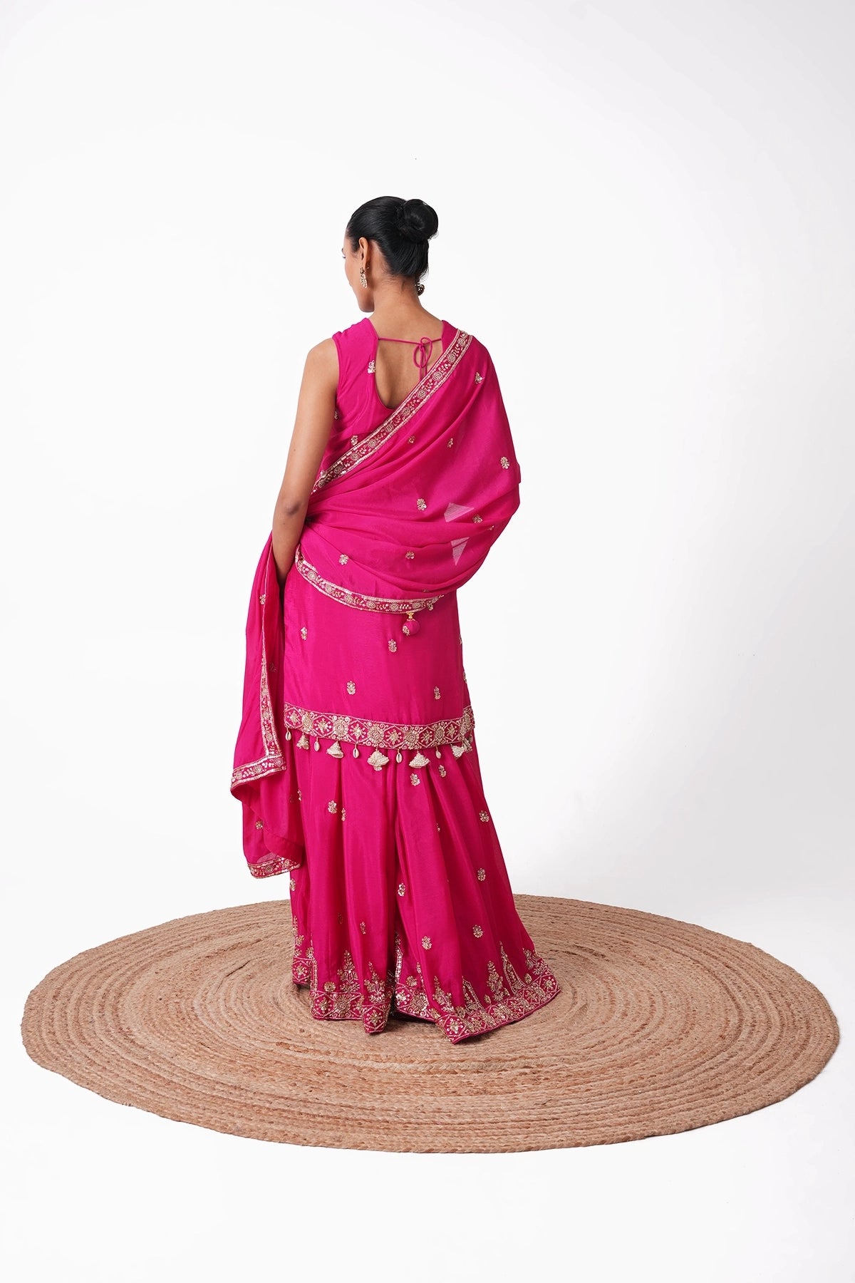 Rani Pink Embroidered Suit Set In Chinnon