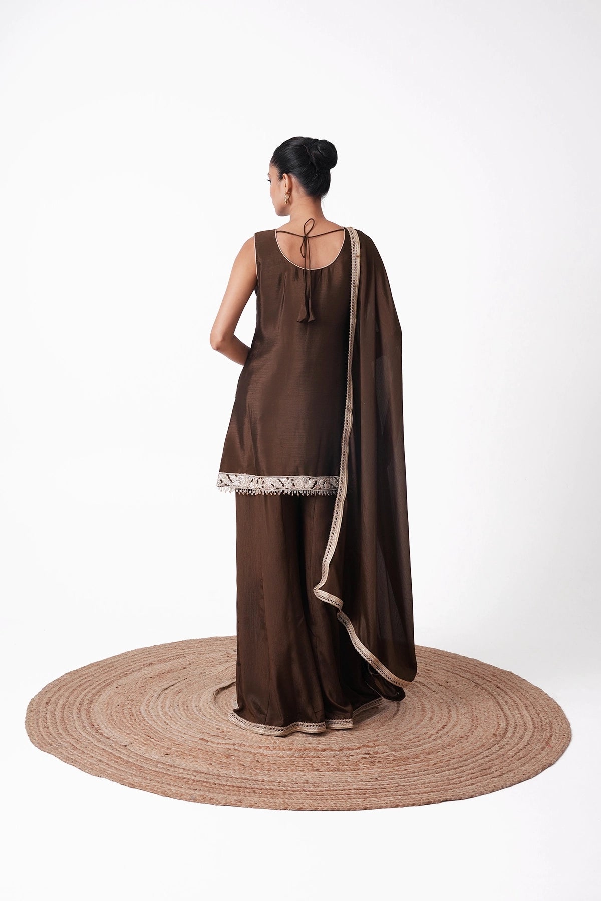 Dark Mehendi Green Embroidered Suit Set In Chinnon Fabric