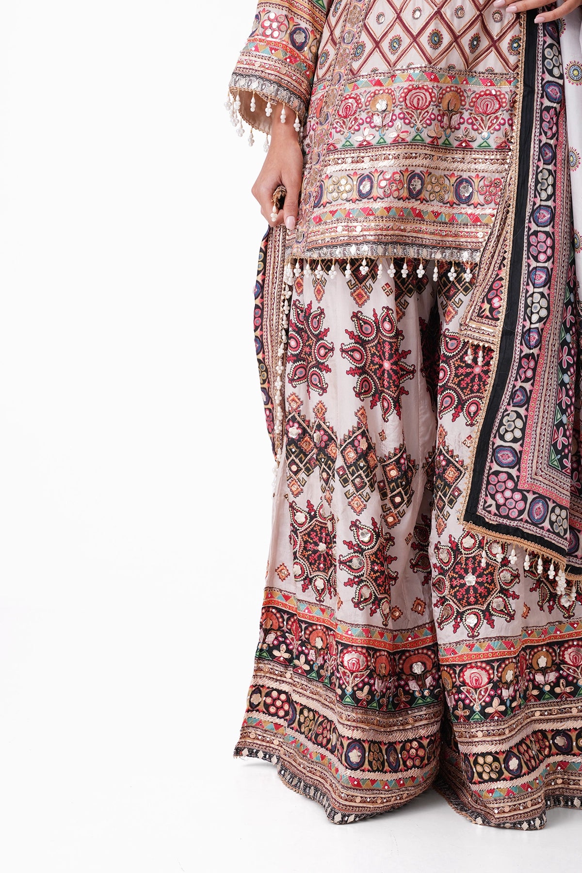 White Multicoloured Printed Suit Set In Opada Silk