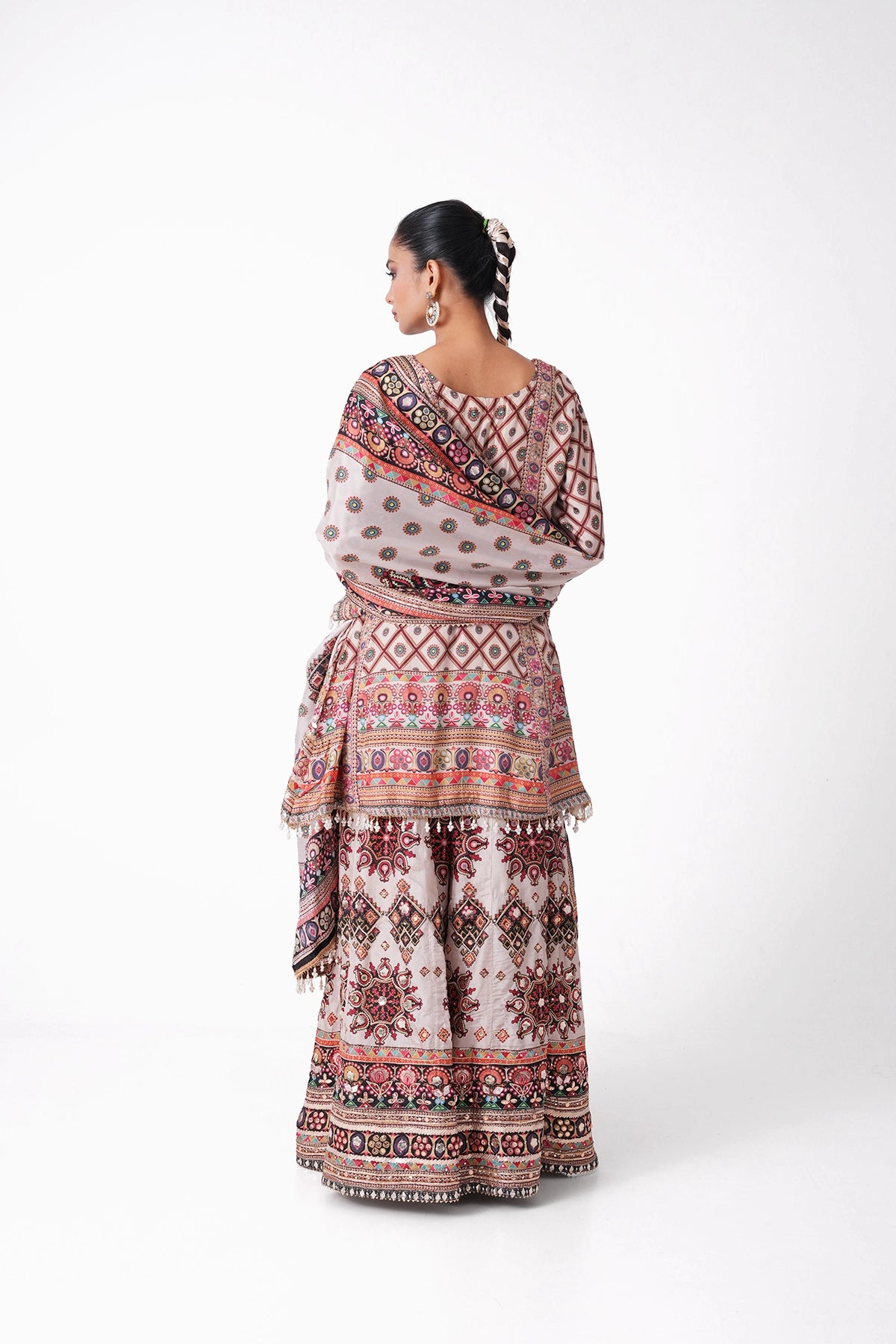 White Multicoloured Printed Suit Set In Opada Silk