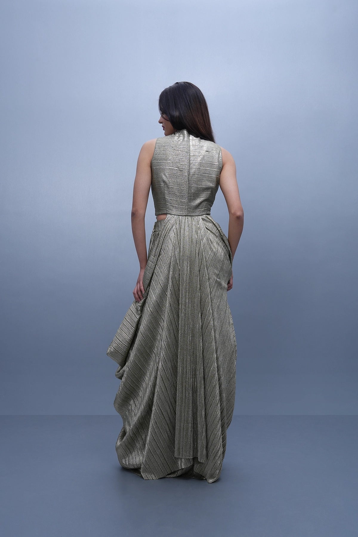 Gold and green cowl look top and skirt set