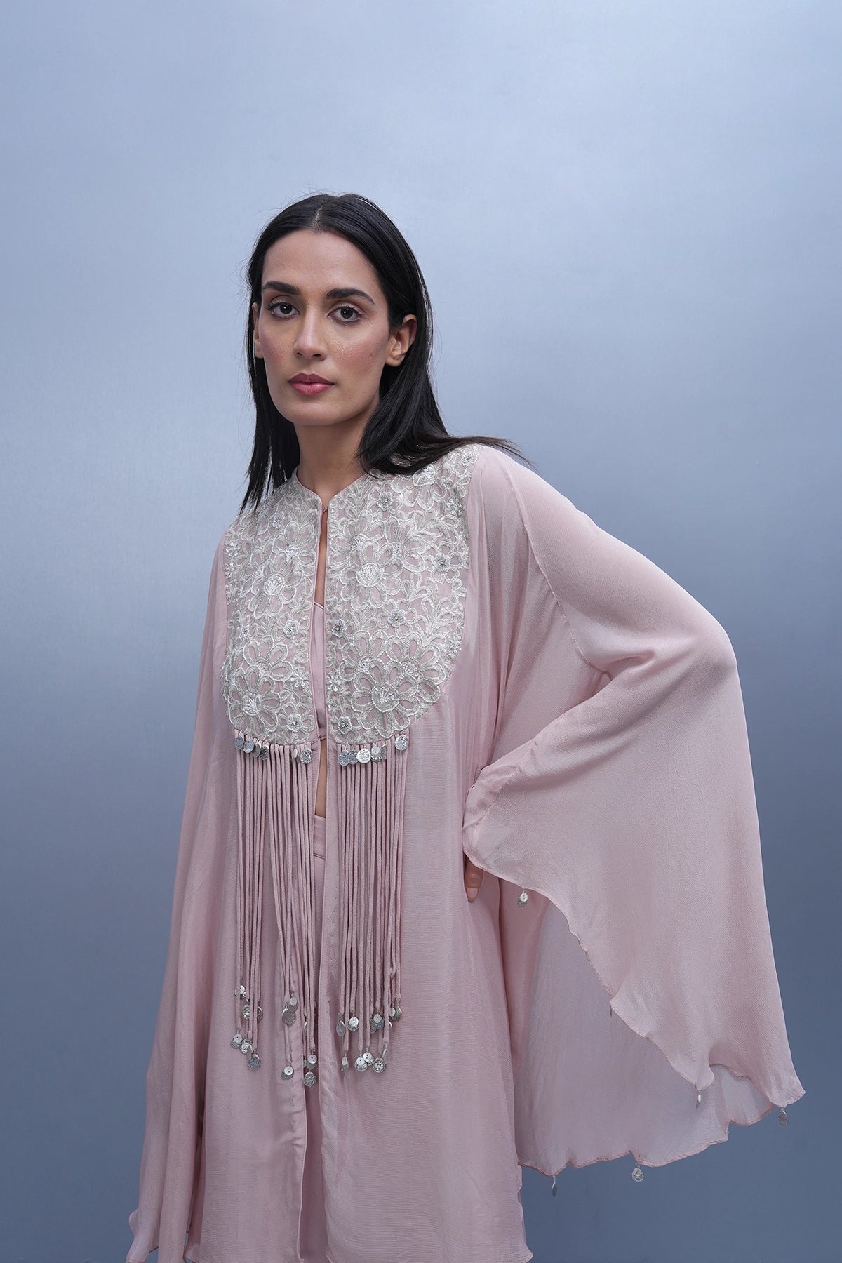 Light pink cape style top and palazzo