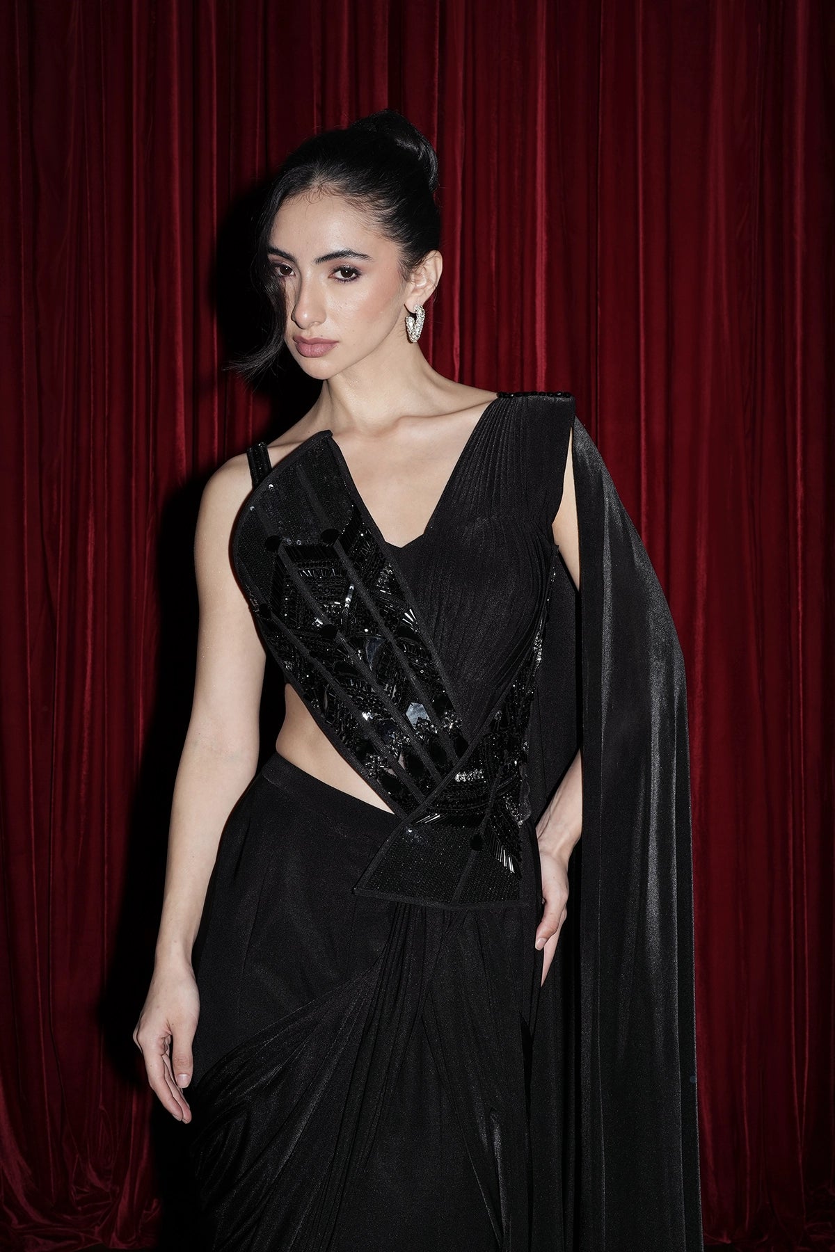 black saree gown in lycra