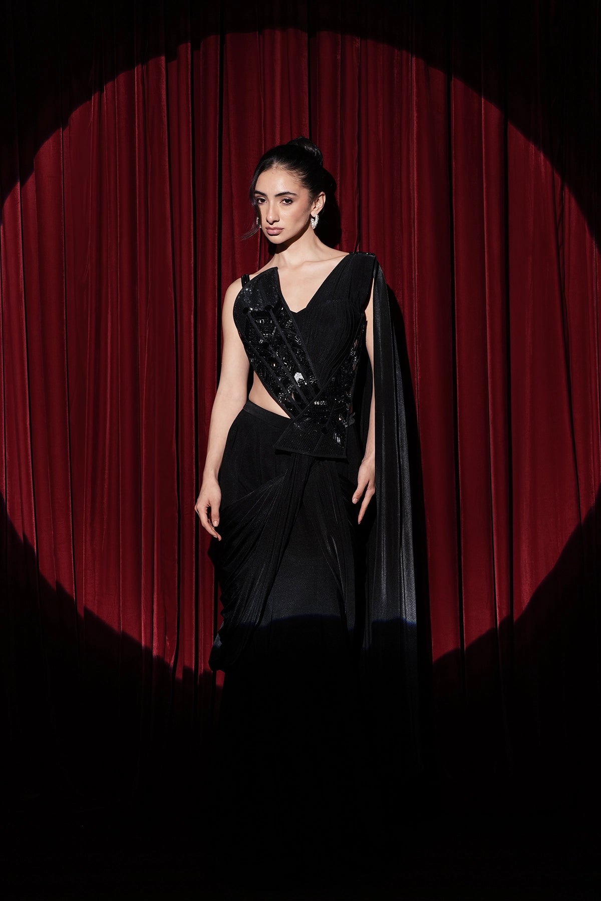 black saree gown in lycra