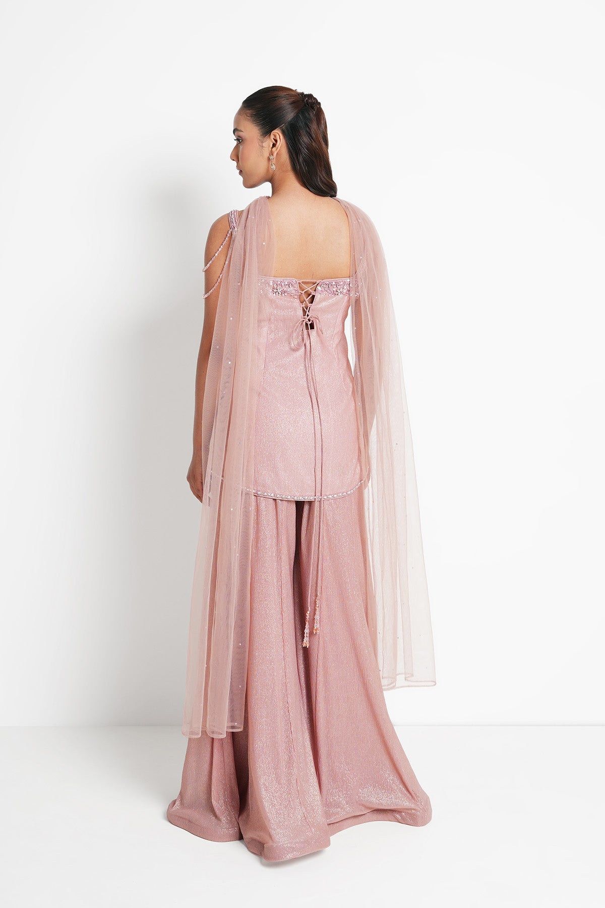 Blush Pink Suit Set in Metallic Sheen Lycra