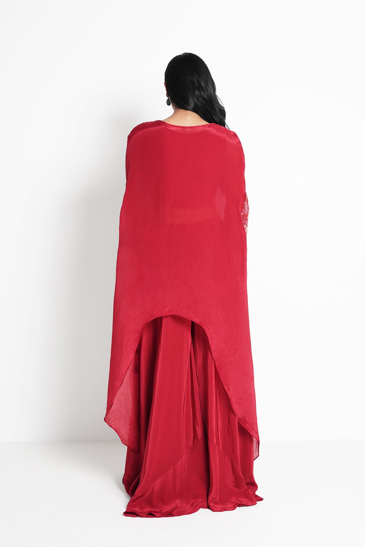 Red Kaftan Set in Opada Silk and Crepe