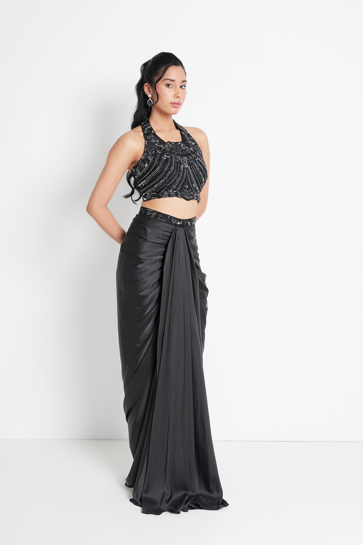 Black Draped Skirt Set