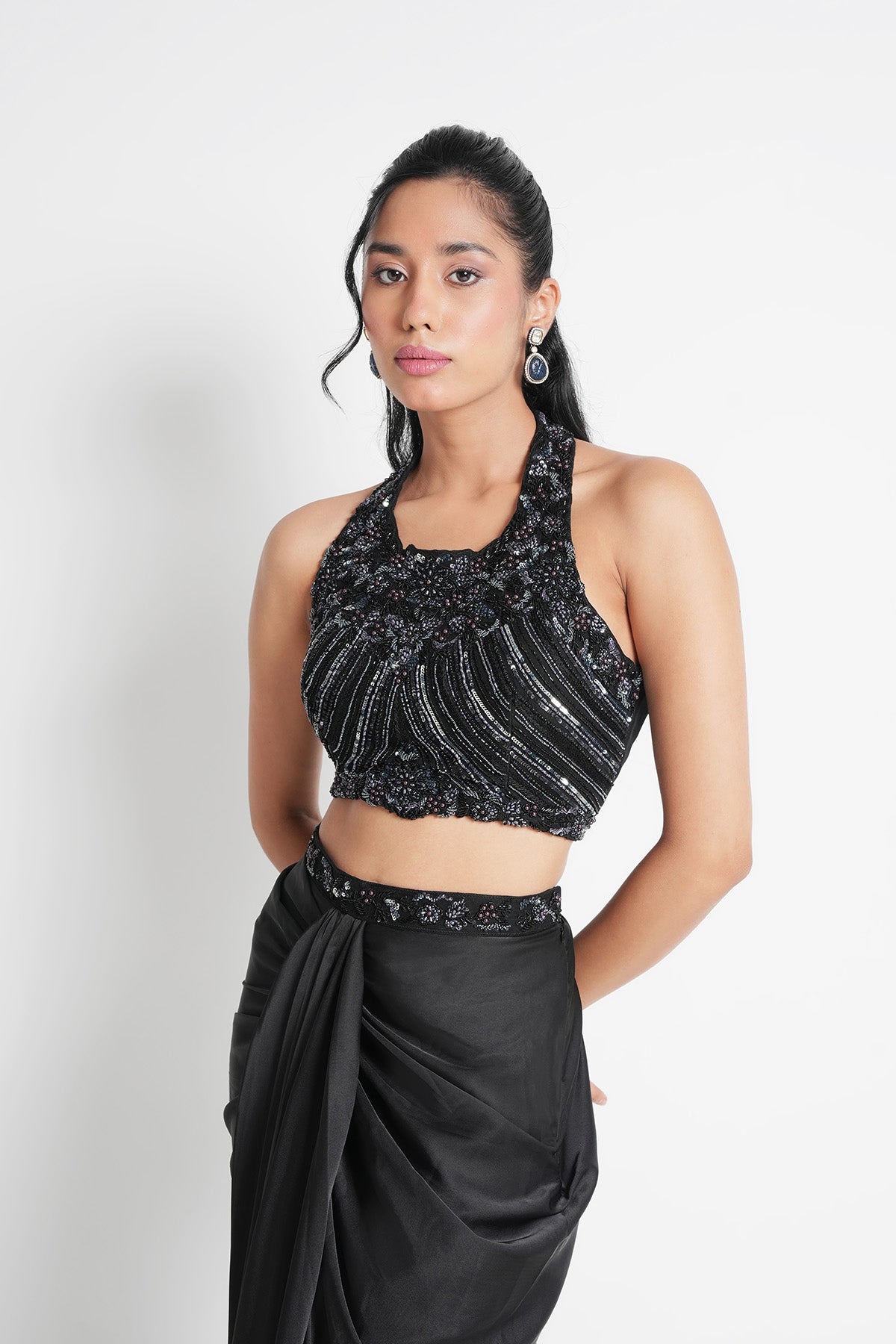 Black Draped Skirt Set