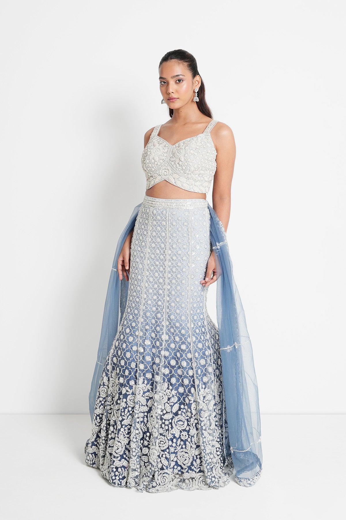 Misty Blue Ombre Fishcut Lehenga Set