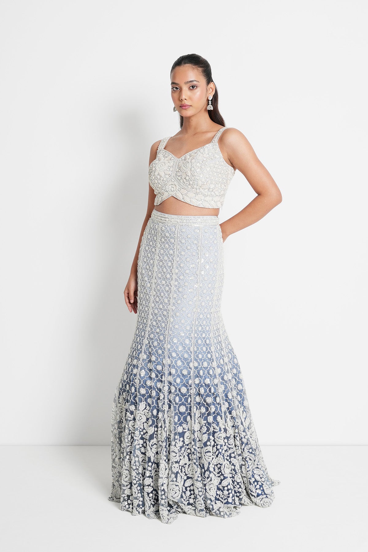 Misty Blue Ombre Fishcut Lehenga Set