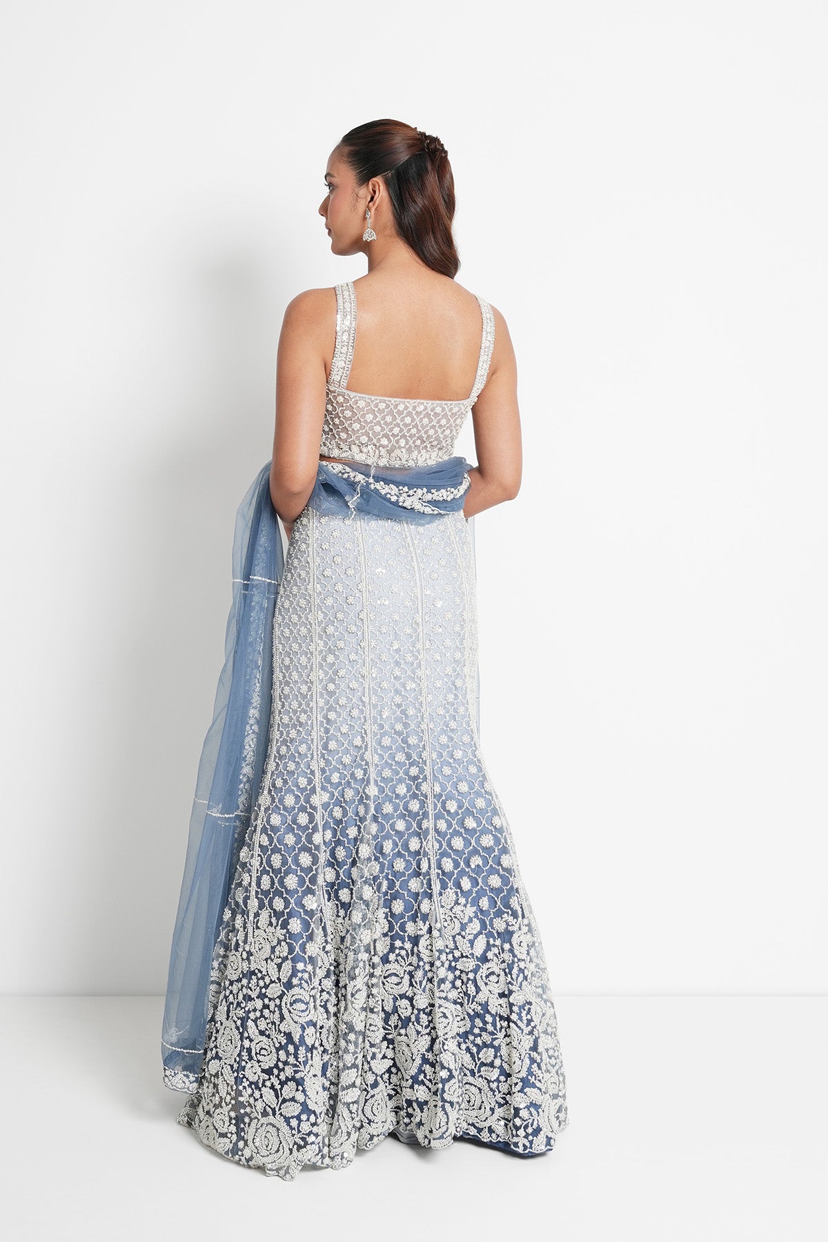 Misty Blue Ombre Fishcut Lehenga Set