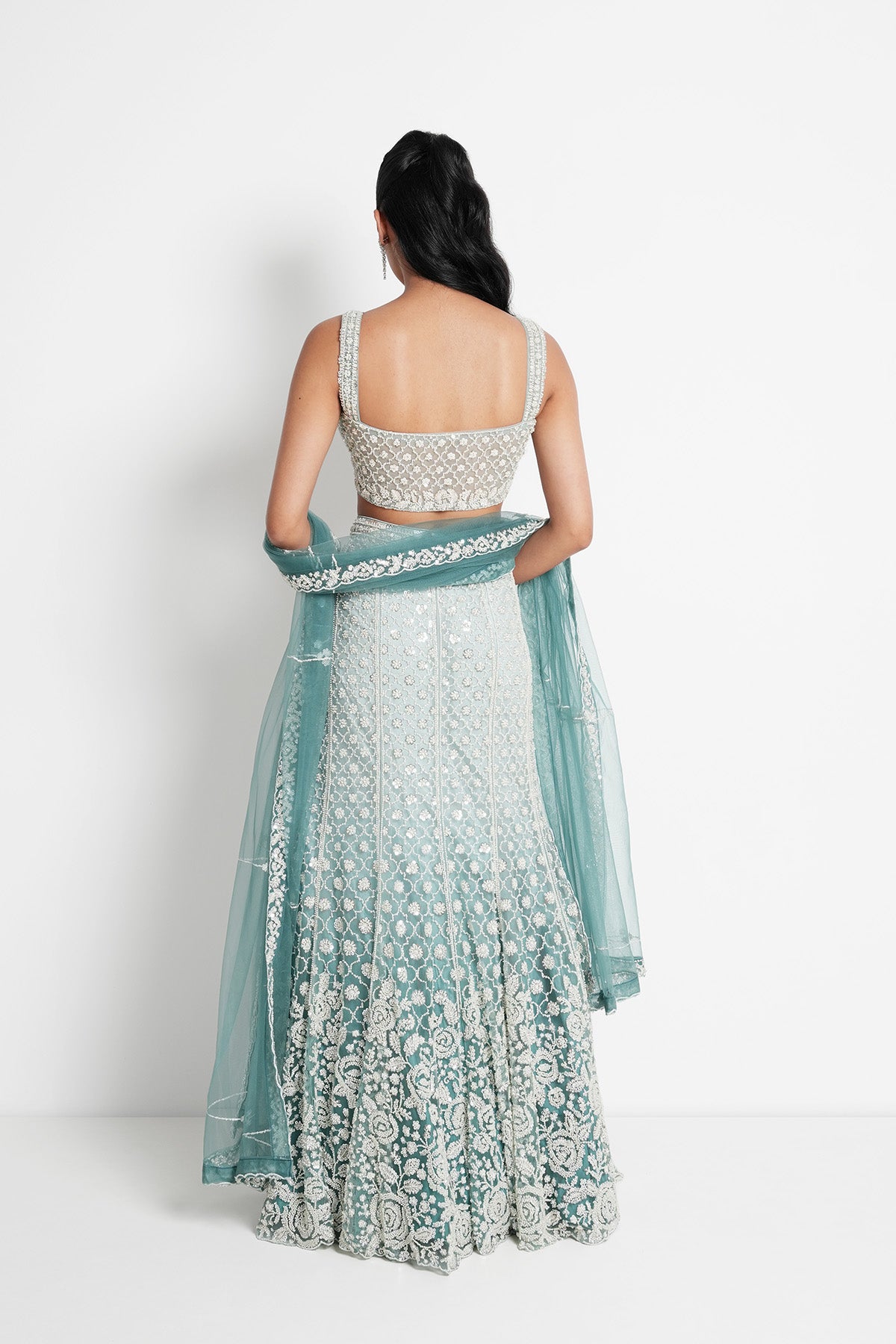 Aqua Blue Ombre Fishcut Lehenga Set