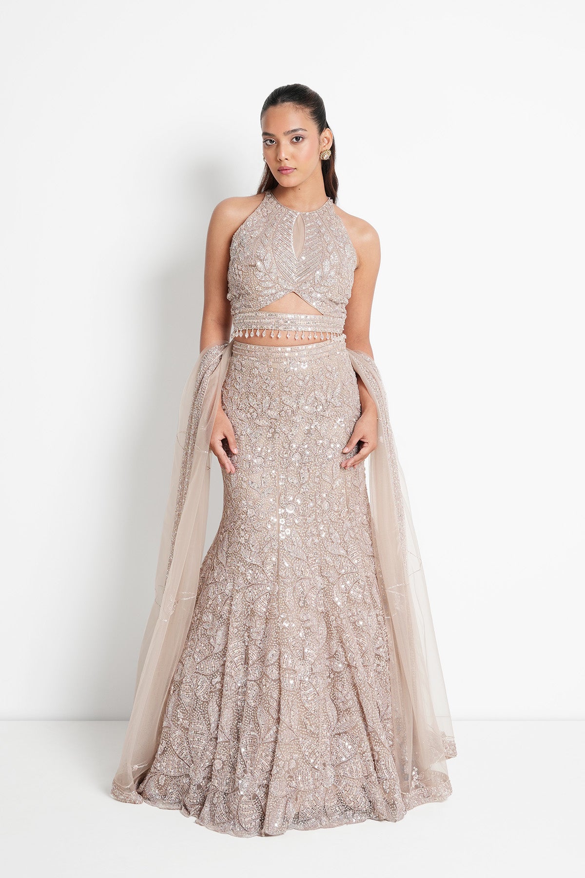 Champagne Beige Fishcut Lehenga Set