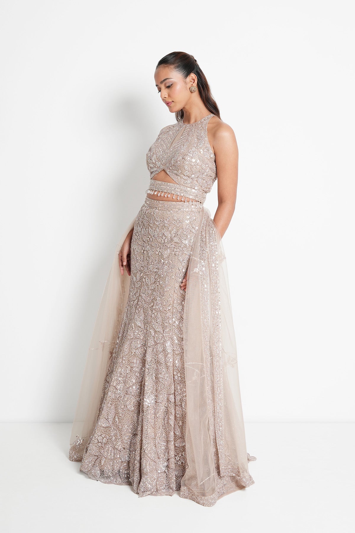 Champagne Beige Fishcut Lehenga Set
