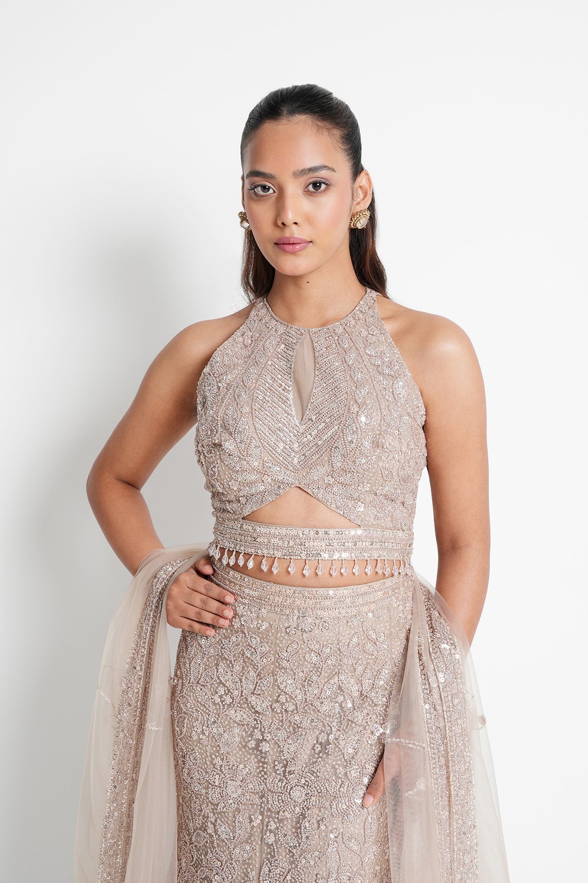 Champagne Beige Fishcut Lehenga Set