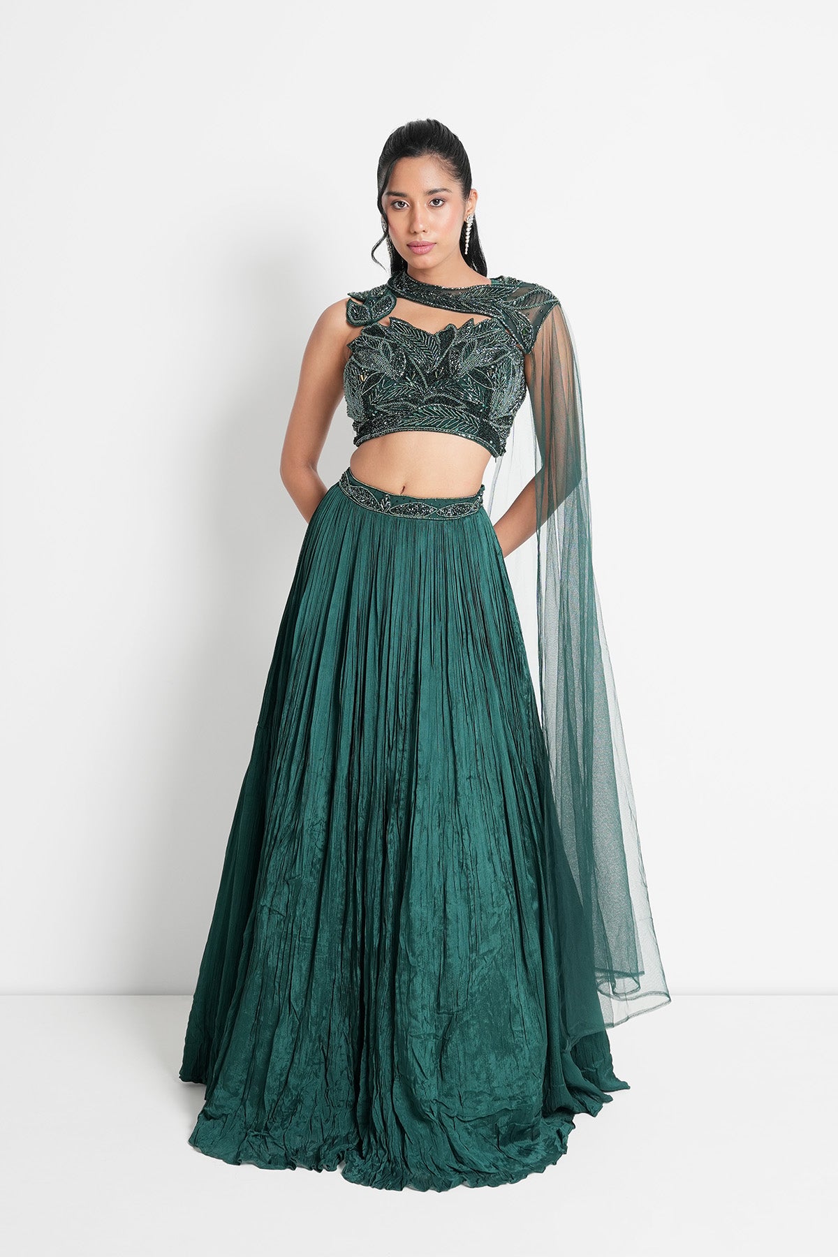 Deep Teal Green Skirt set in Chinnon