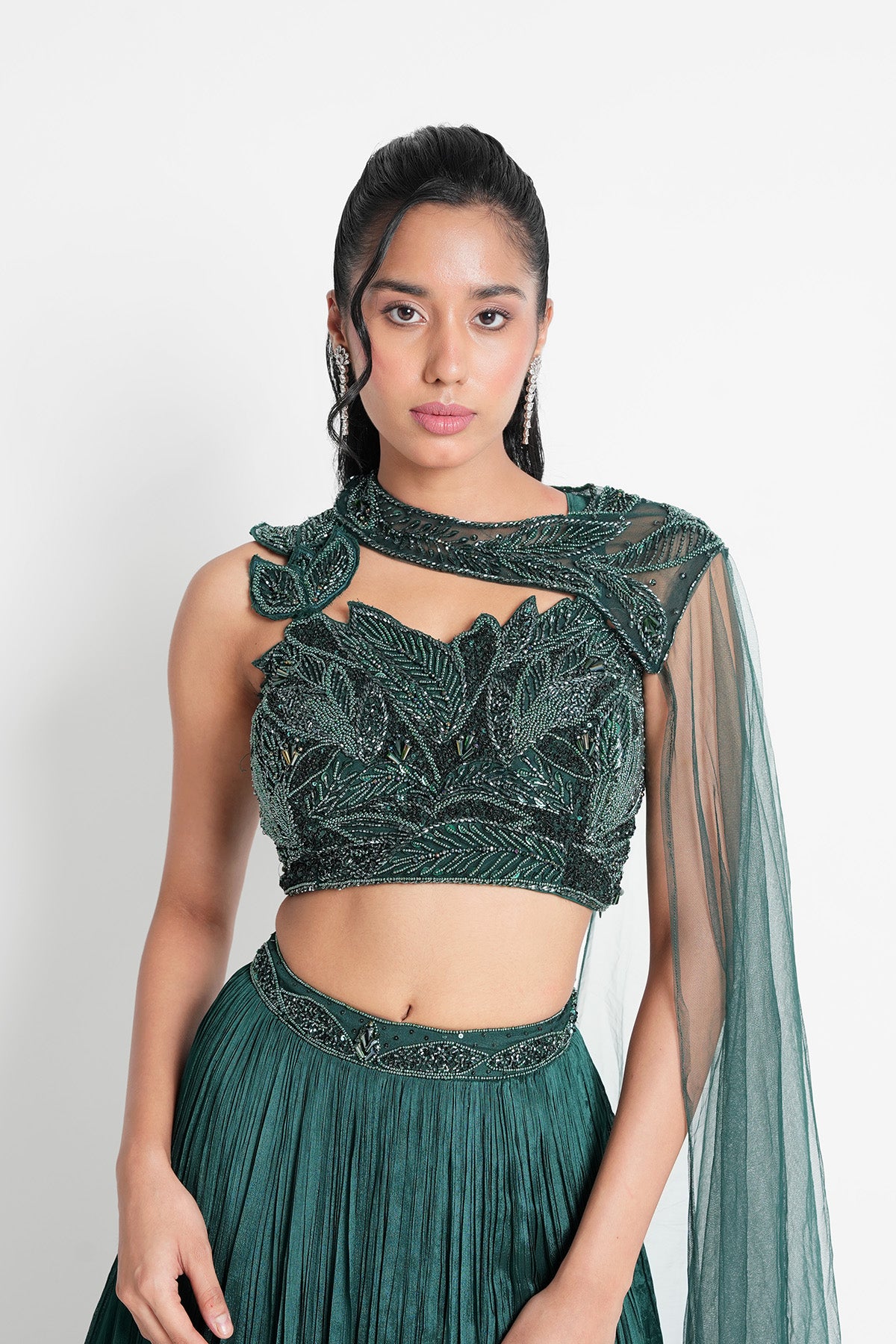 Deep Teal Green Skirt set in Chinnon