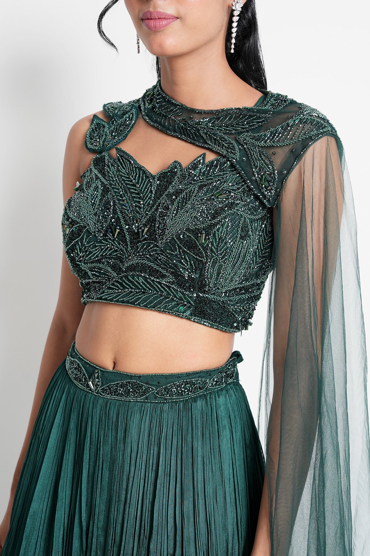 Deep Teal Green Skirt set in Chinnon