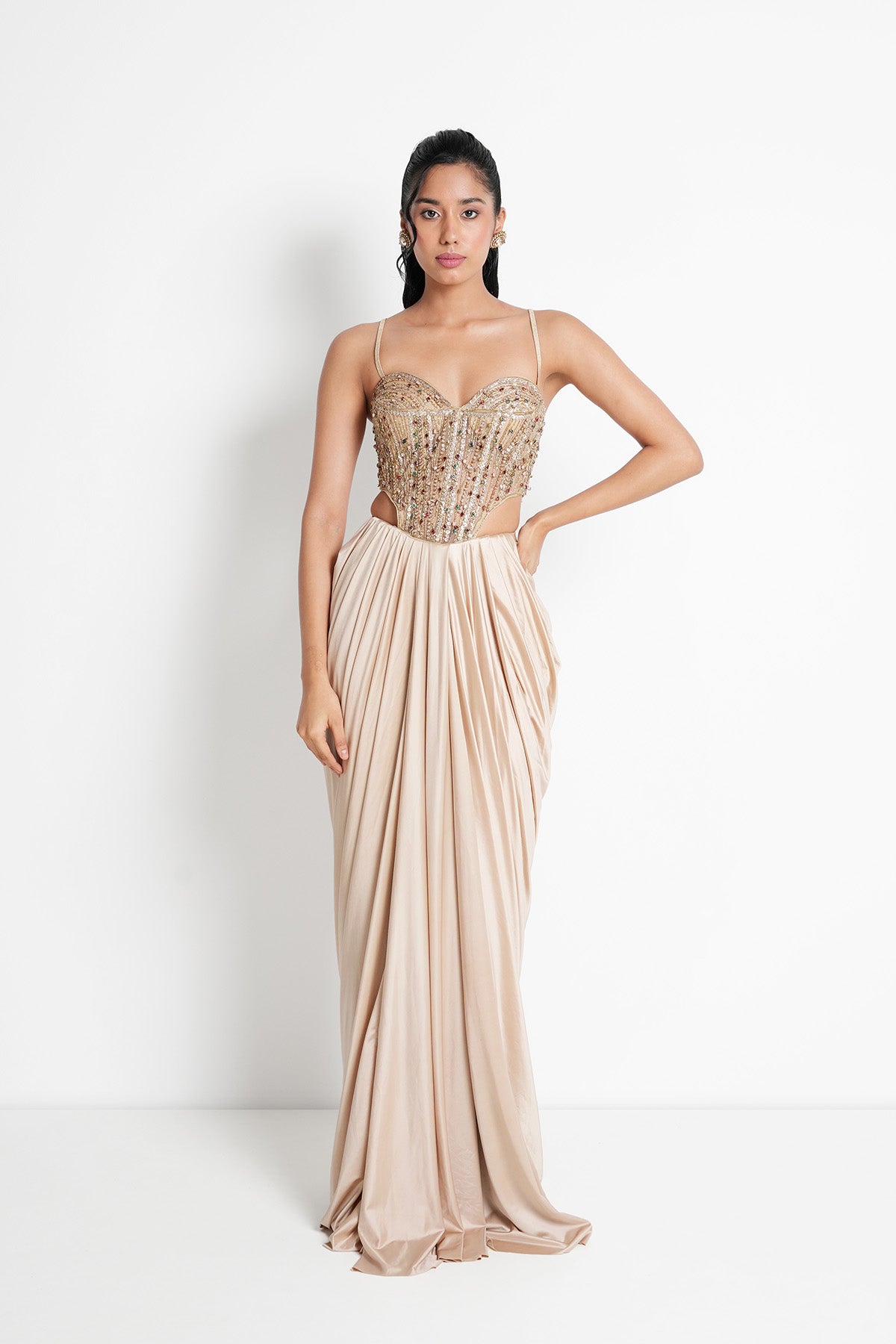 Nude Beige Corset Indo-Western one-piece