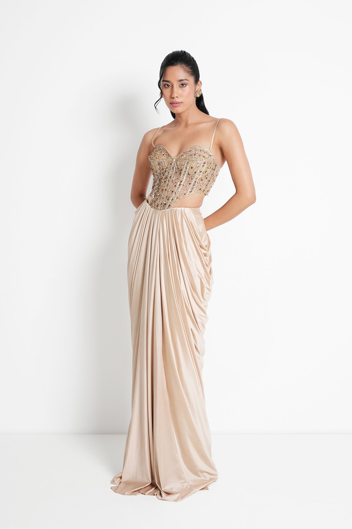 Nude Beige Corset Indo-Western one-piece