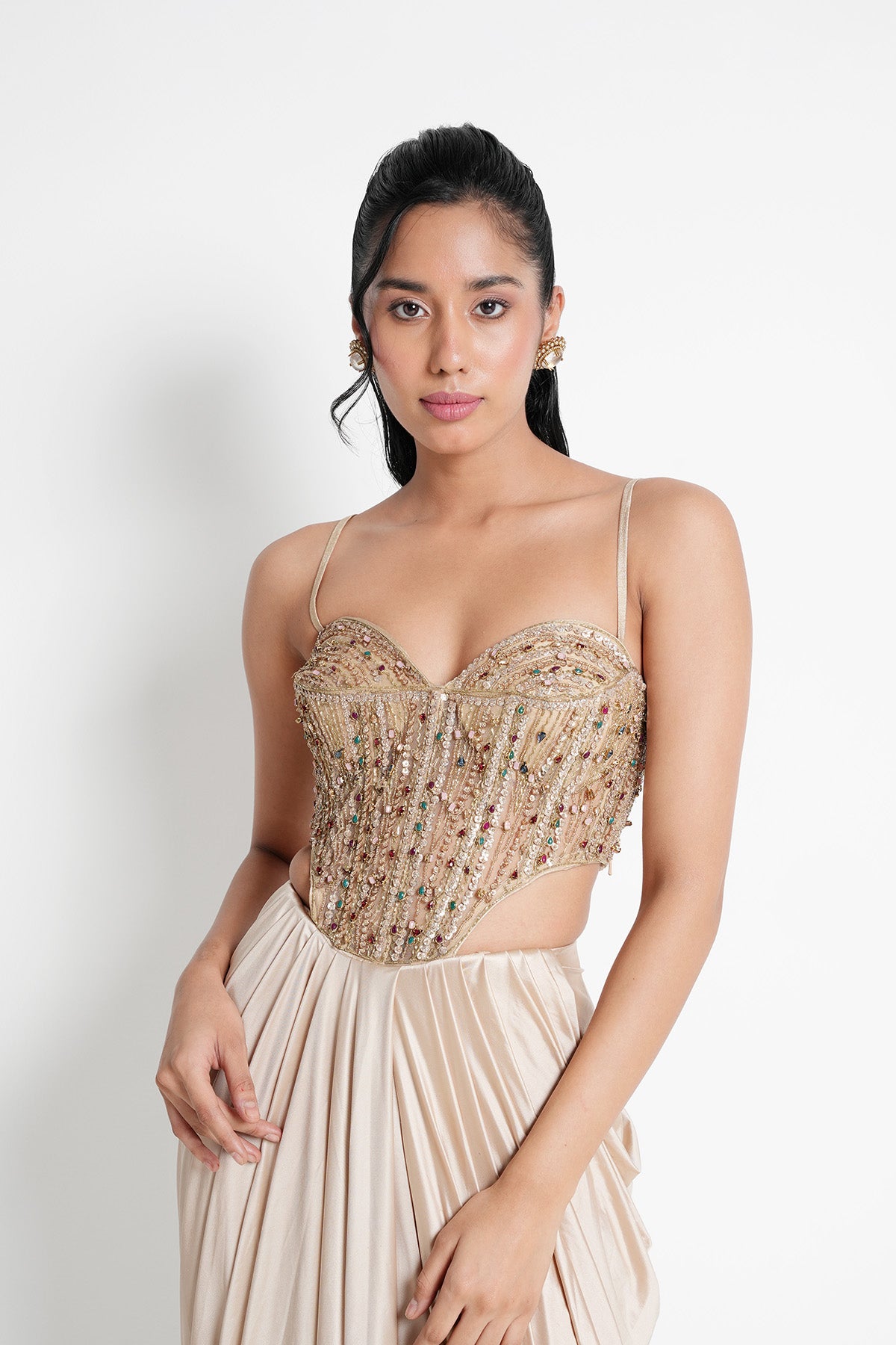 Nude Beige Corset Indo-Western one-piece
