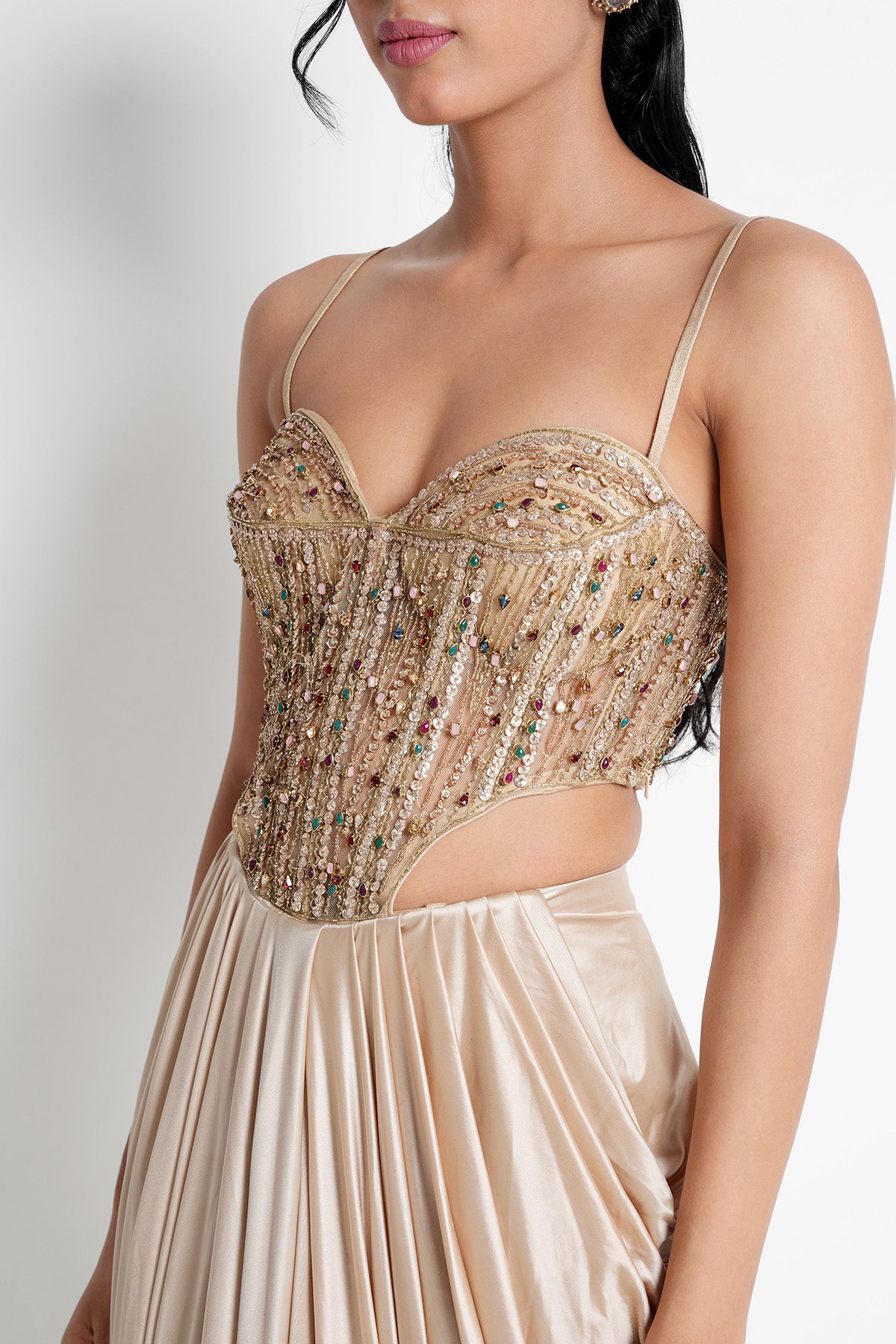 Nude Beige Corset Indo-Western one-piece