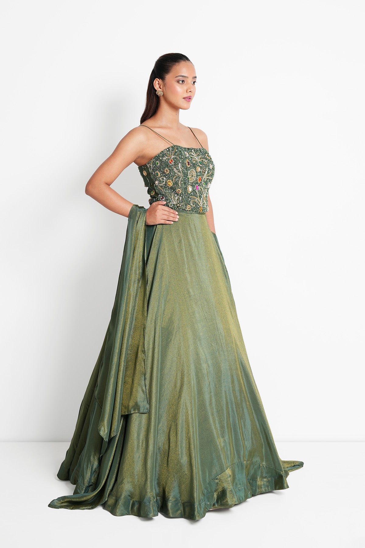 Dusty Olive Green Skirt Set in Tissue