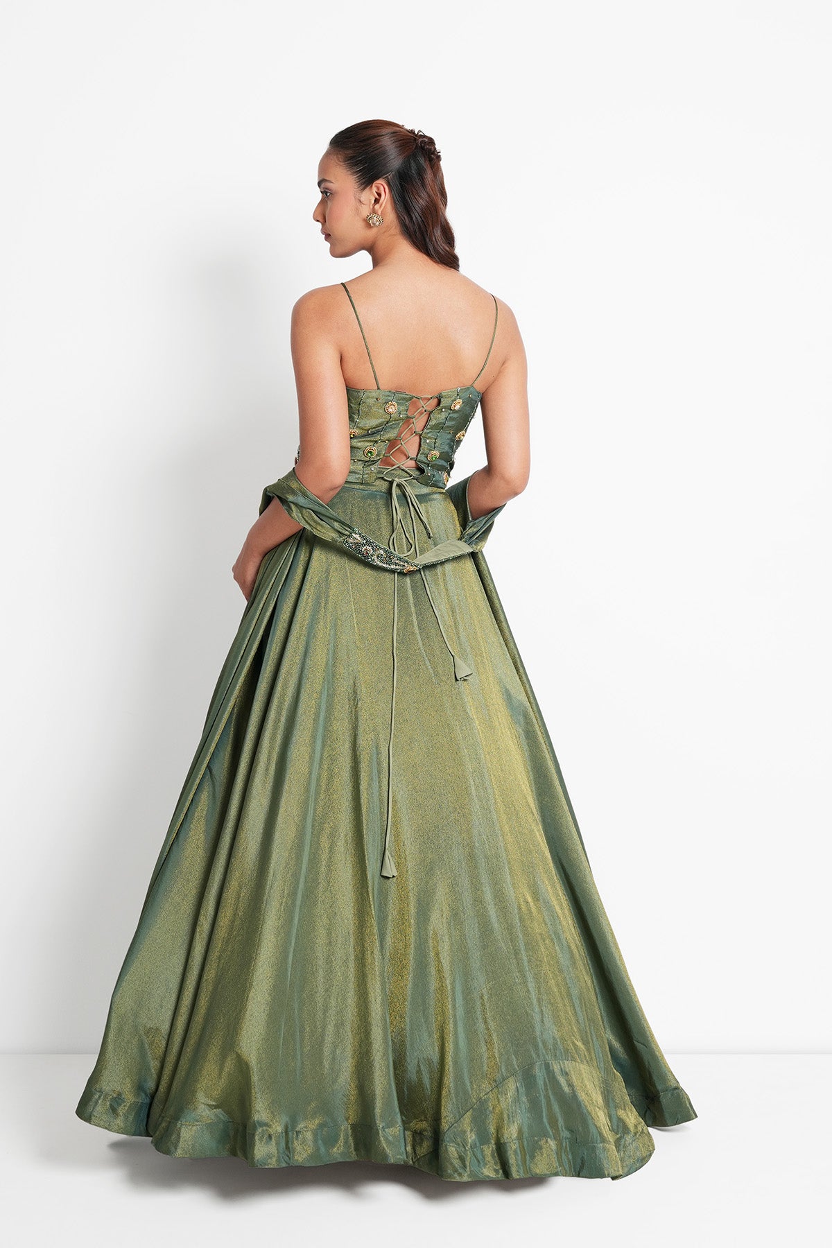 Dusty Olive Green Skirt Set in Tissue