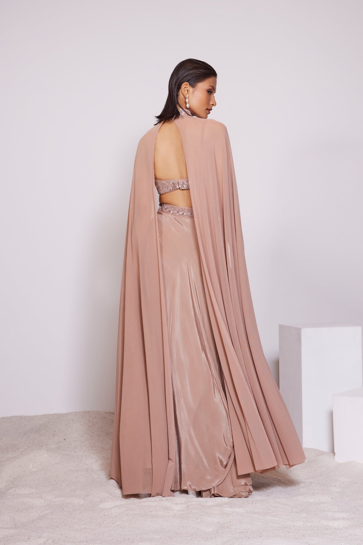 Sandstone Brown Draped Skirt Set