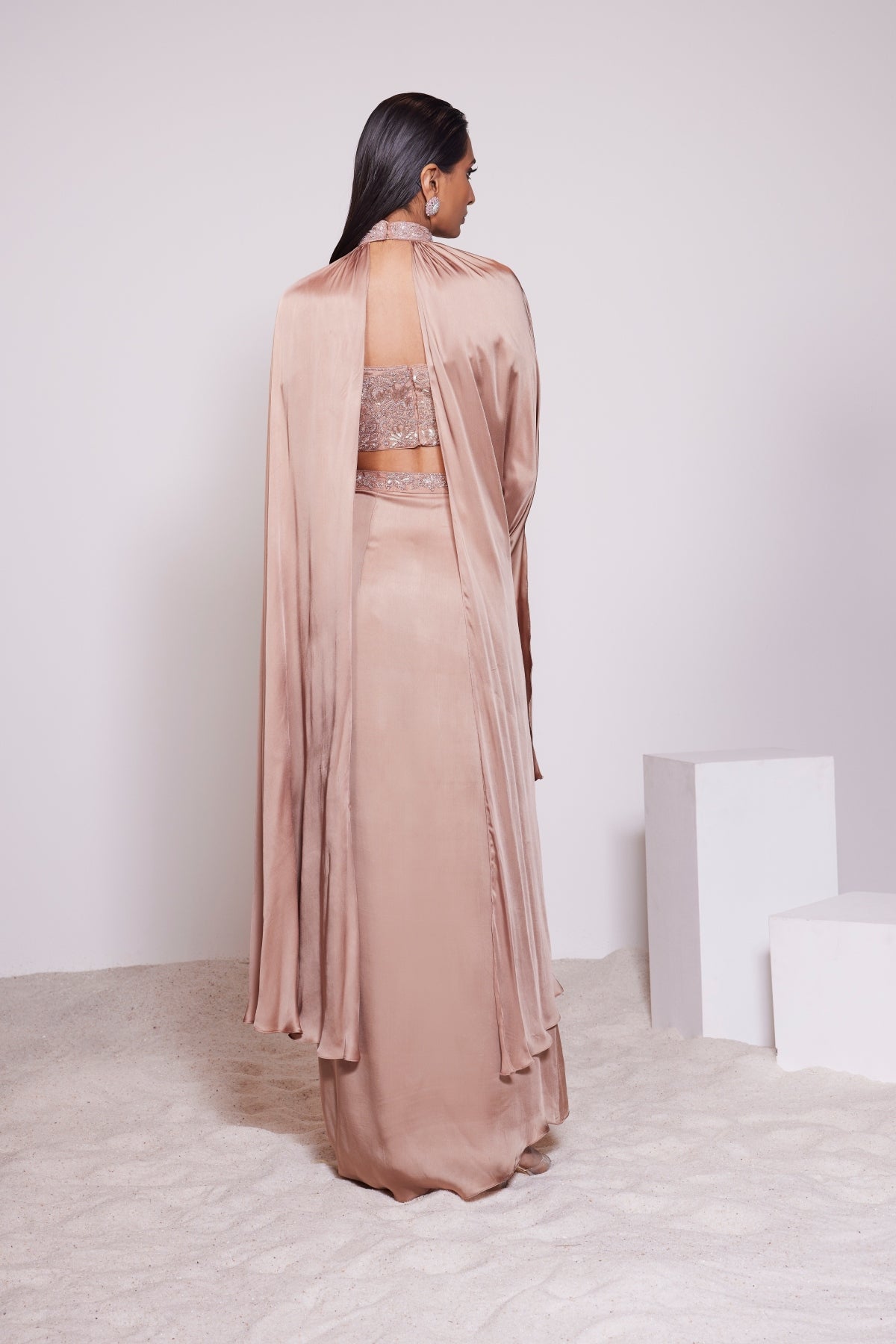 Mocha Mousse Brown Draped Skirt Set