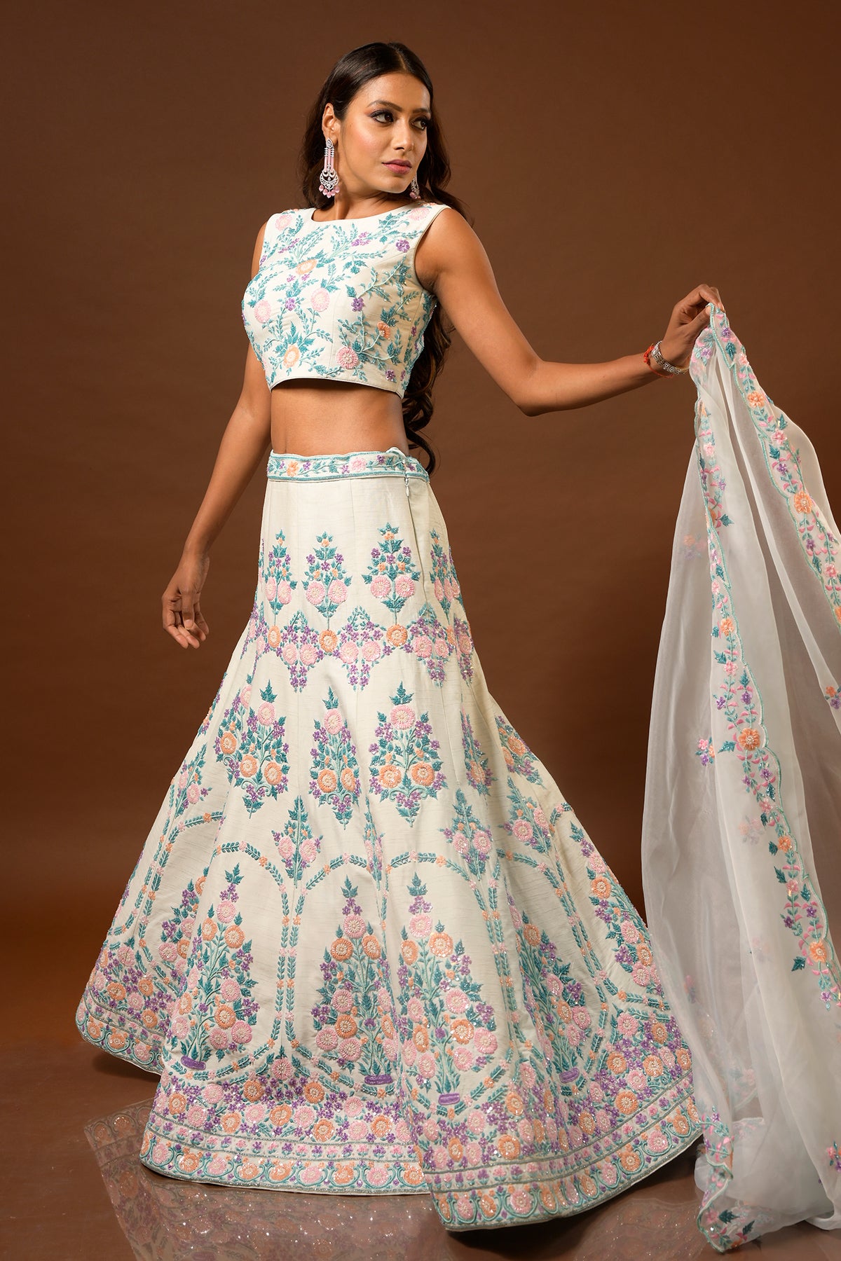 PANIHARI-Sky-Blue Lehenga Set With Multi-coloured Cutdana Work