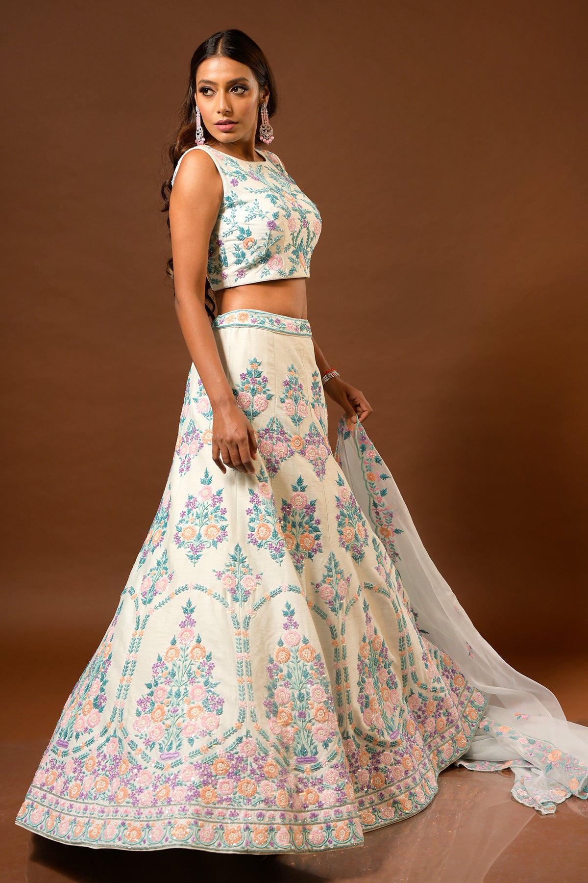 PANIHARI-Sky Blue Lehenga Set With Multi-coloured Cutdana Work