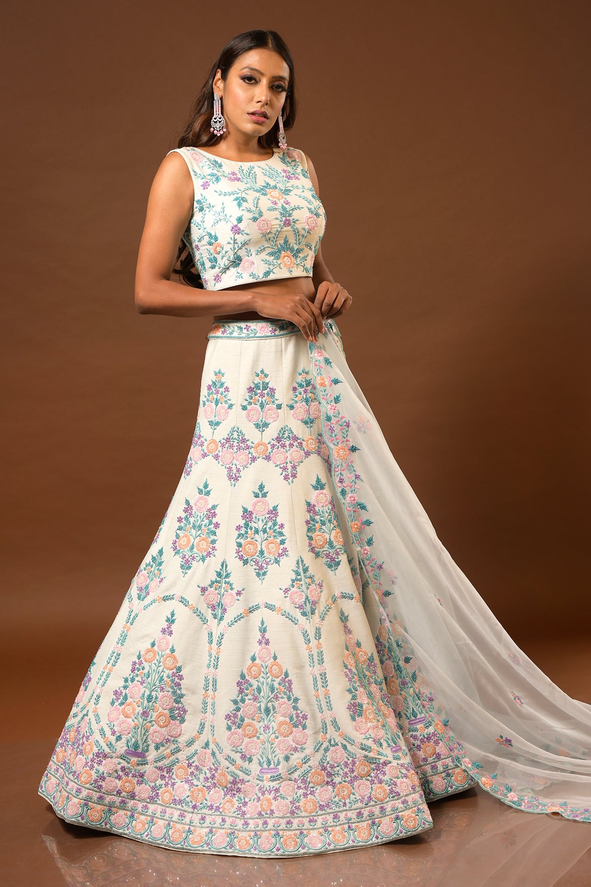 PANIHARI Sky Blue Lehenga Set With Multi-coloured Cutdana Work