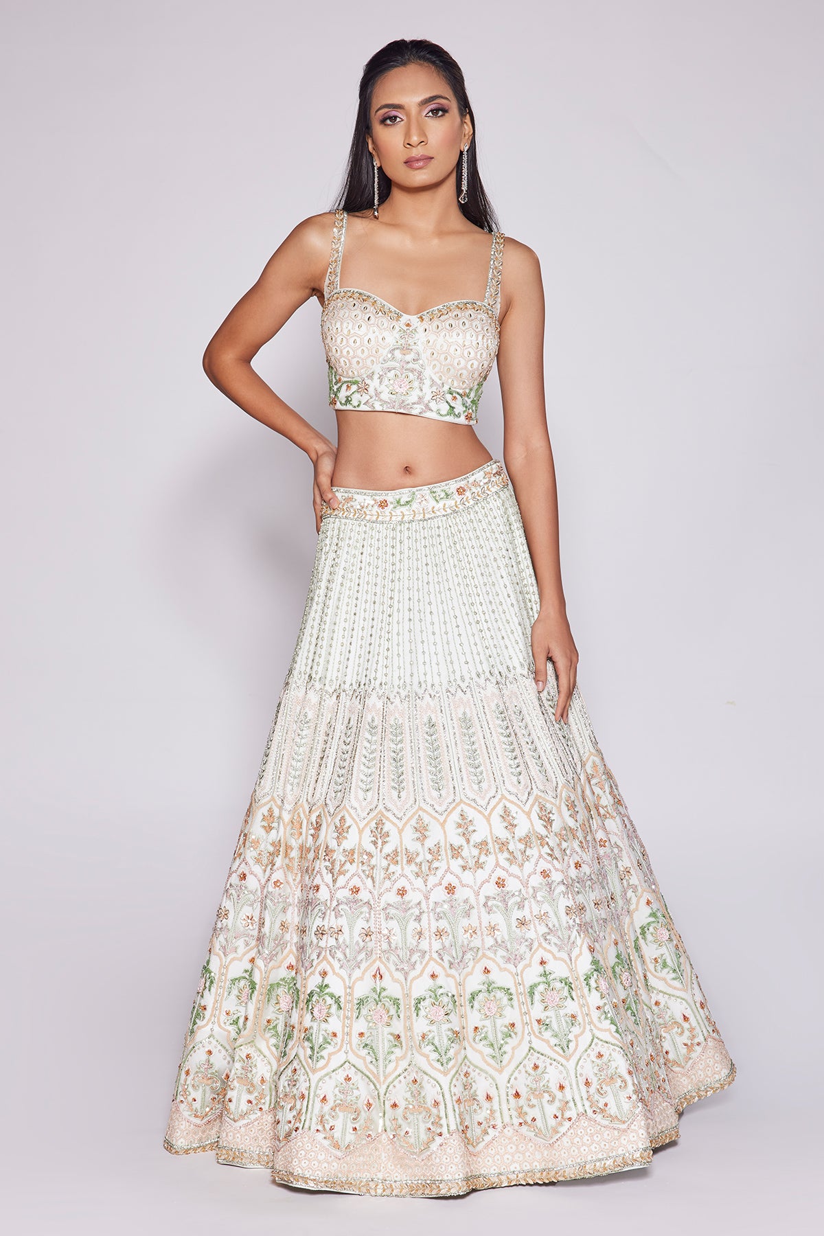 Panihari0 Pista Hand Embroidered Lehenga Set in Net