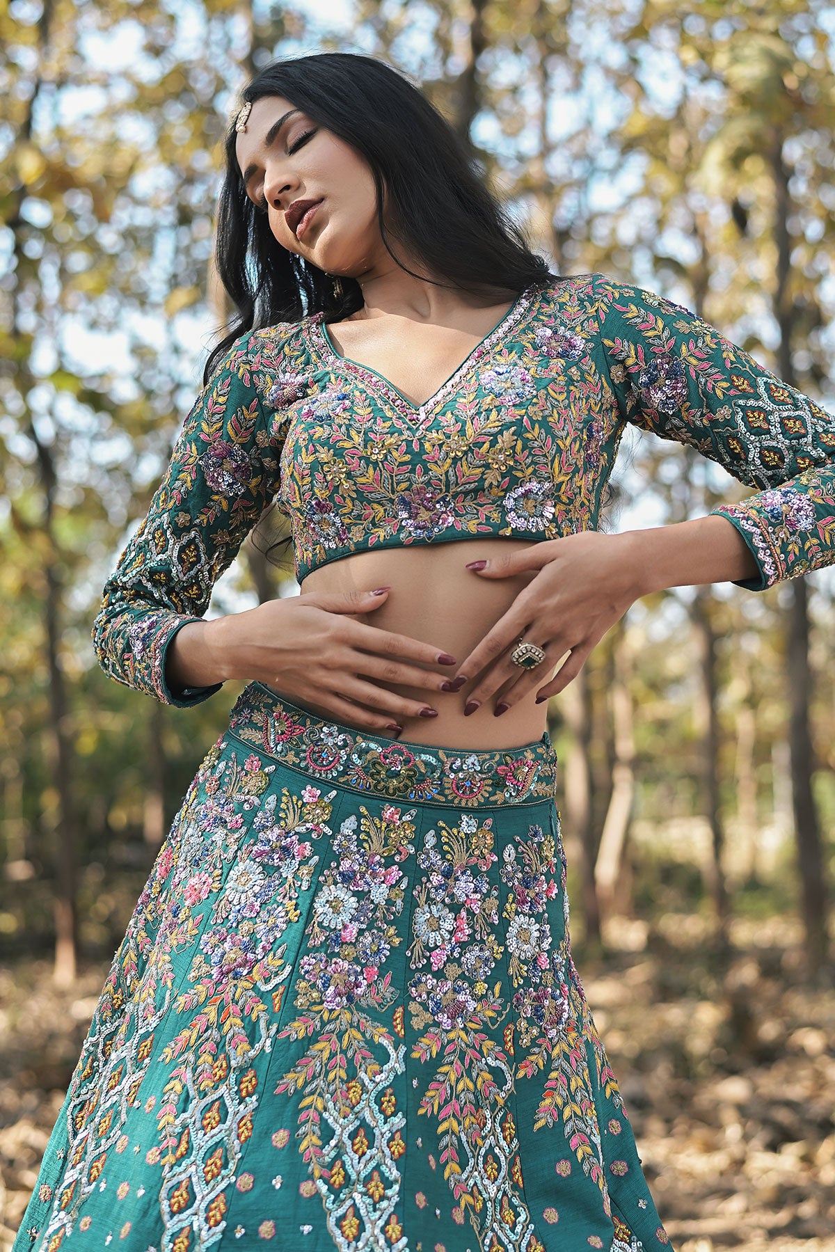 SERA II- slate teal blue lehenga set