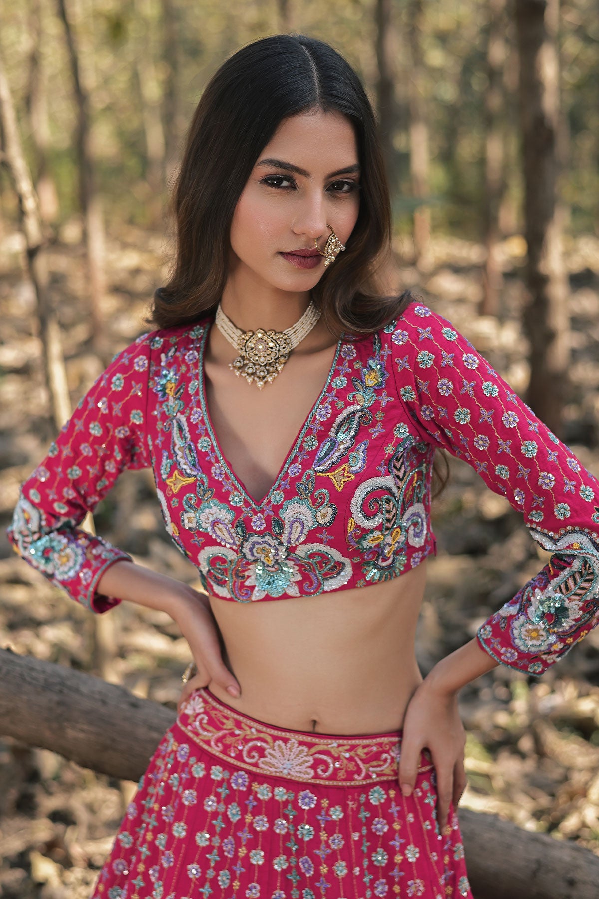 SERA V- rani pink lehenga set in raw silk