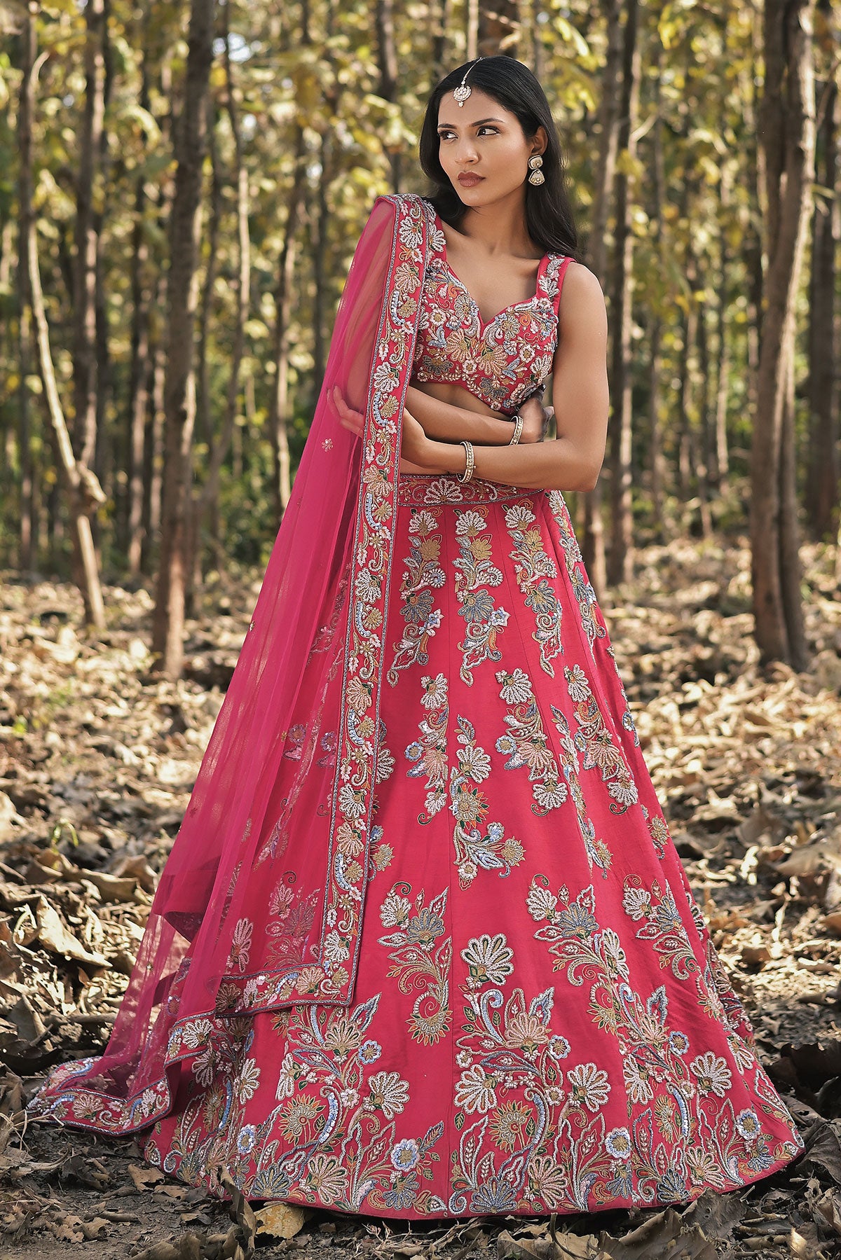 SERA VI- scarlet red lehenga set in  raw silk