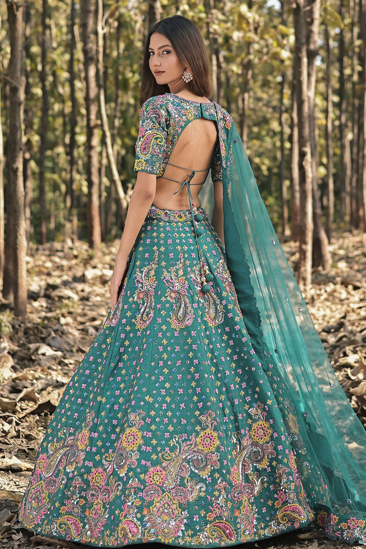 SERA VII- teal blue lehenga set in raw silk