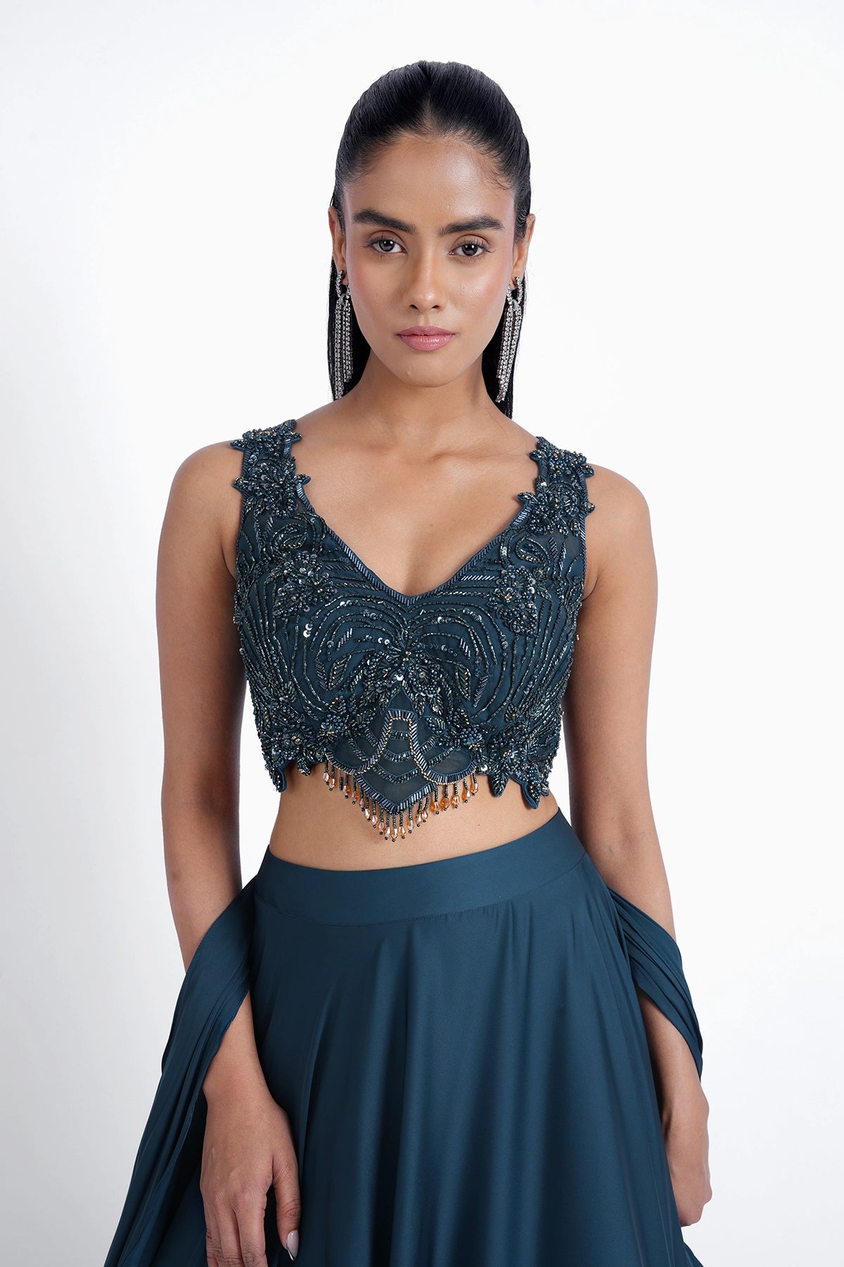 Teal blue lehenga set